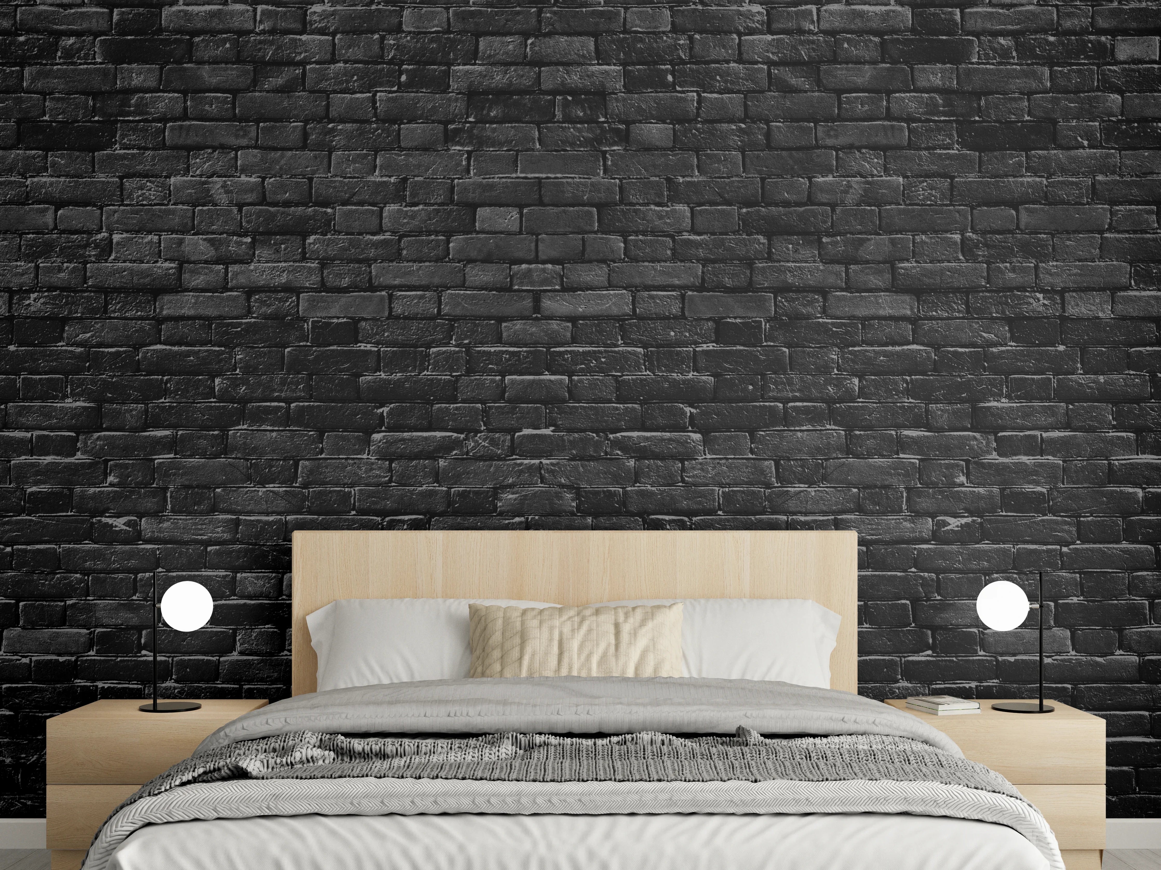 Wandverkleidung Schlafzimmer - Schwarze raue Ziegelwand