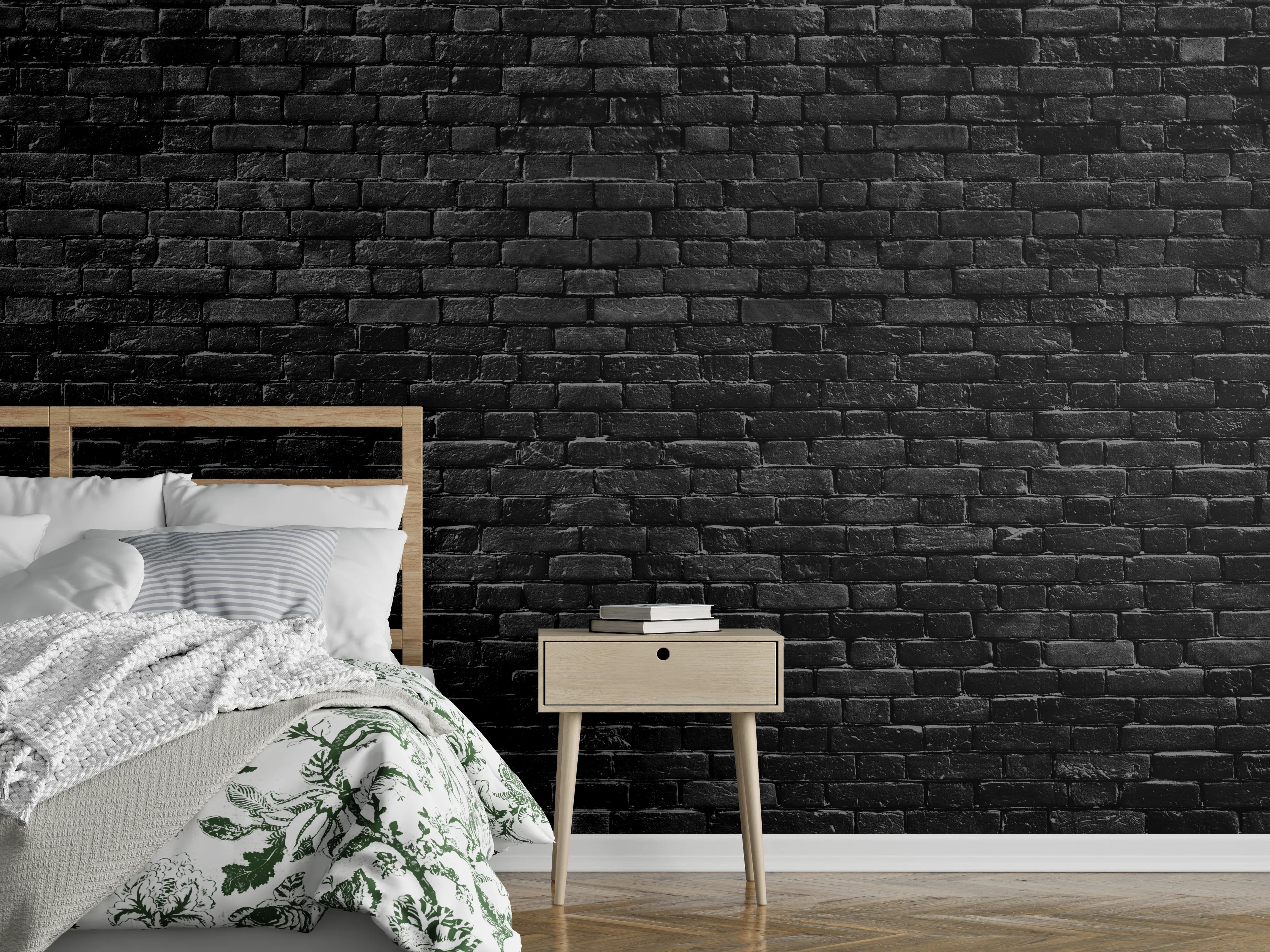 Wandverkleidung Schlafzimmer - Schwarze raue Ziegelwand