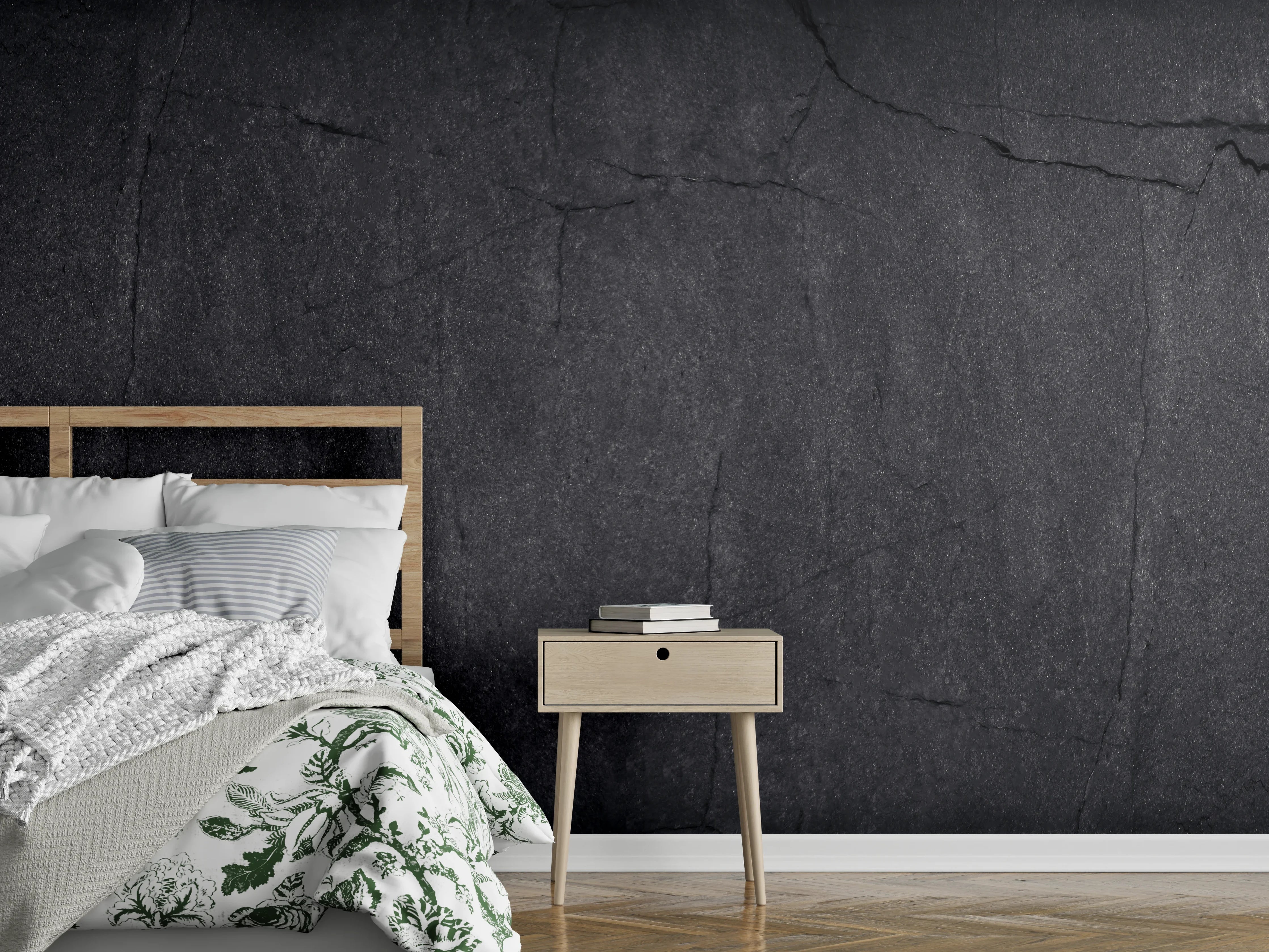 Wandverkleidung Schlafzimmer - Schwarze, strukturierte Wandtextur