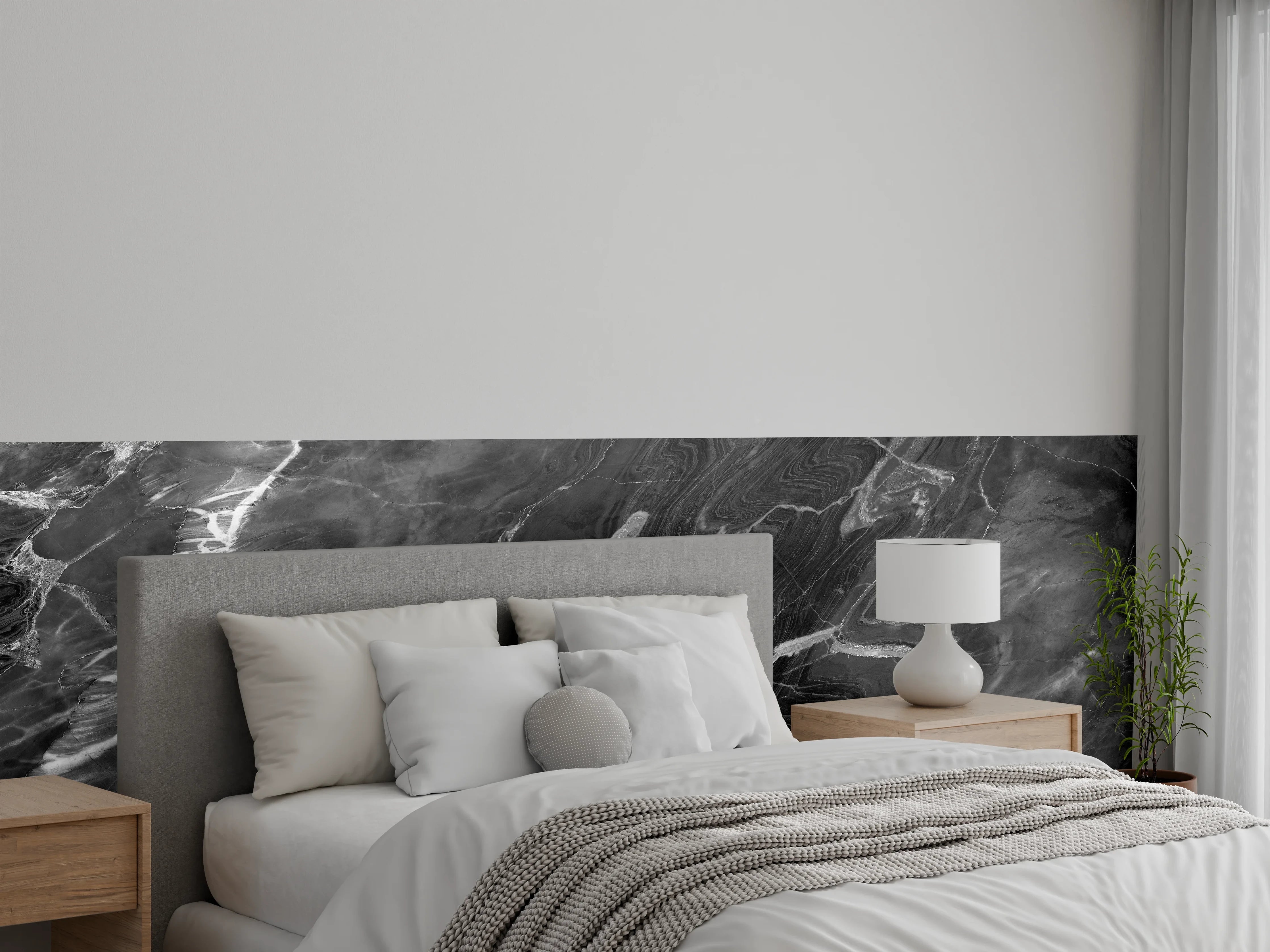 Wandverkleidung Schlafzimmer - Schwarzer Marmor mit weißen Adern