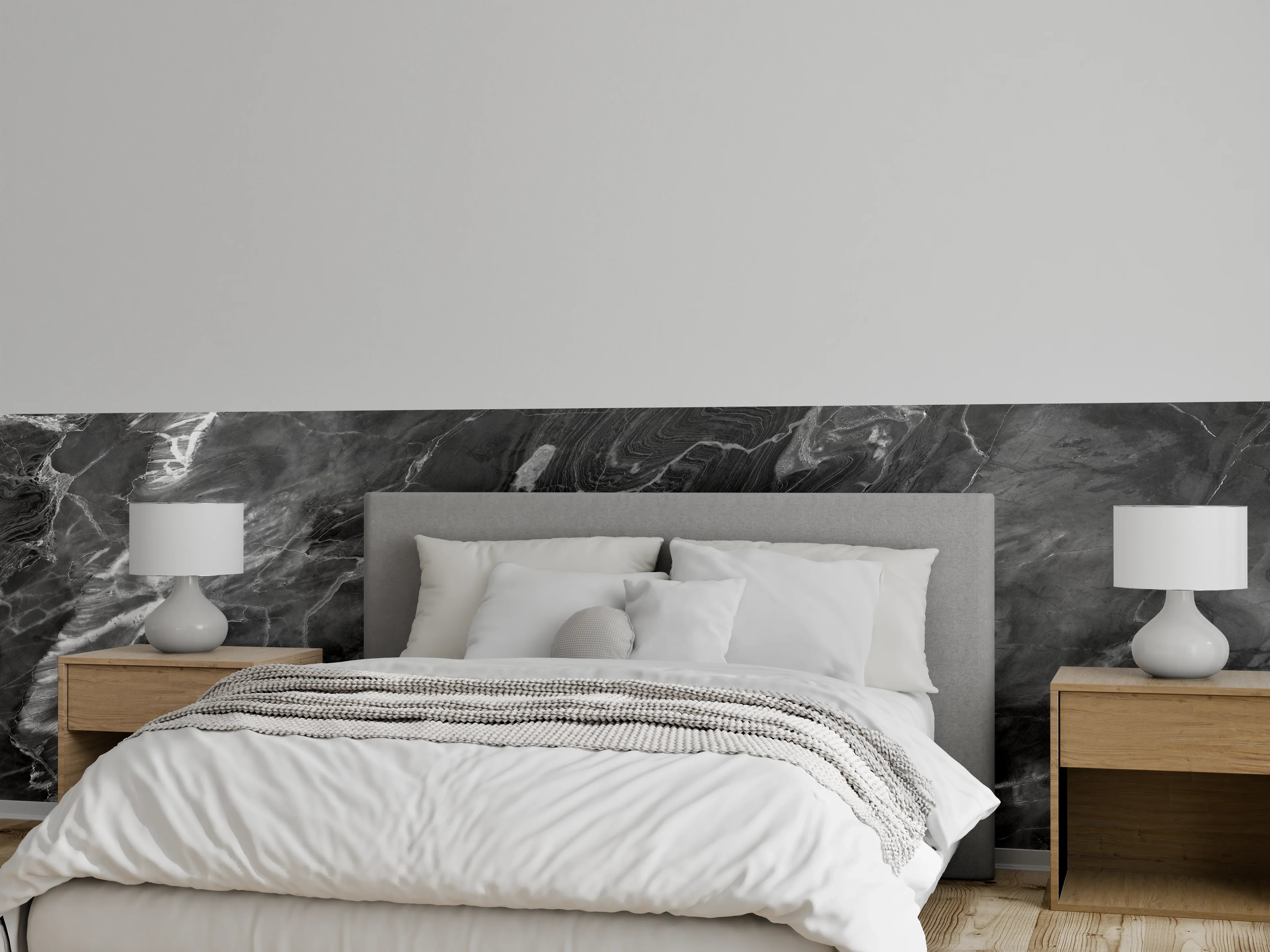 Wandverkleidung Schlafzimmer - Schwarzer Marmor mit weißen Adern