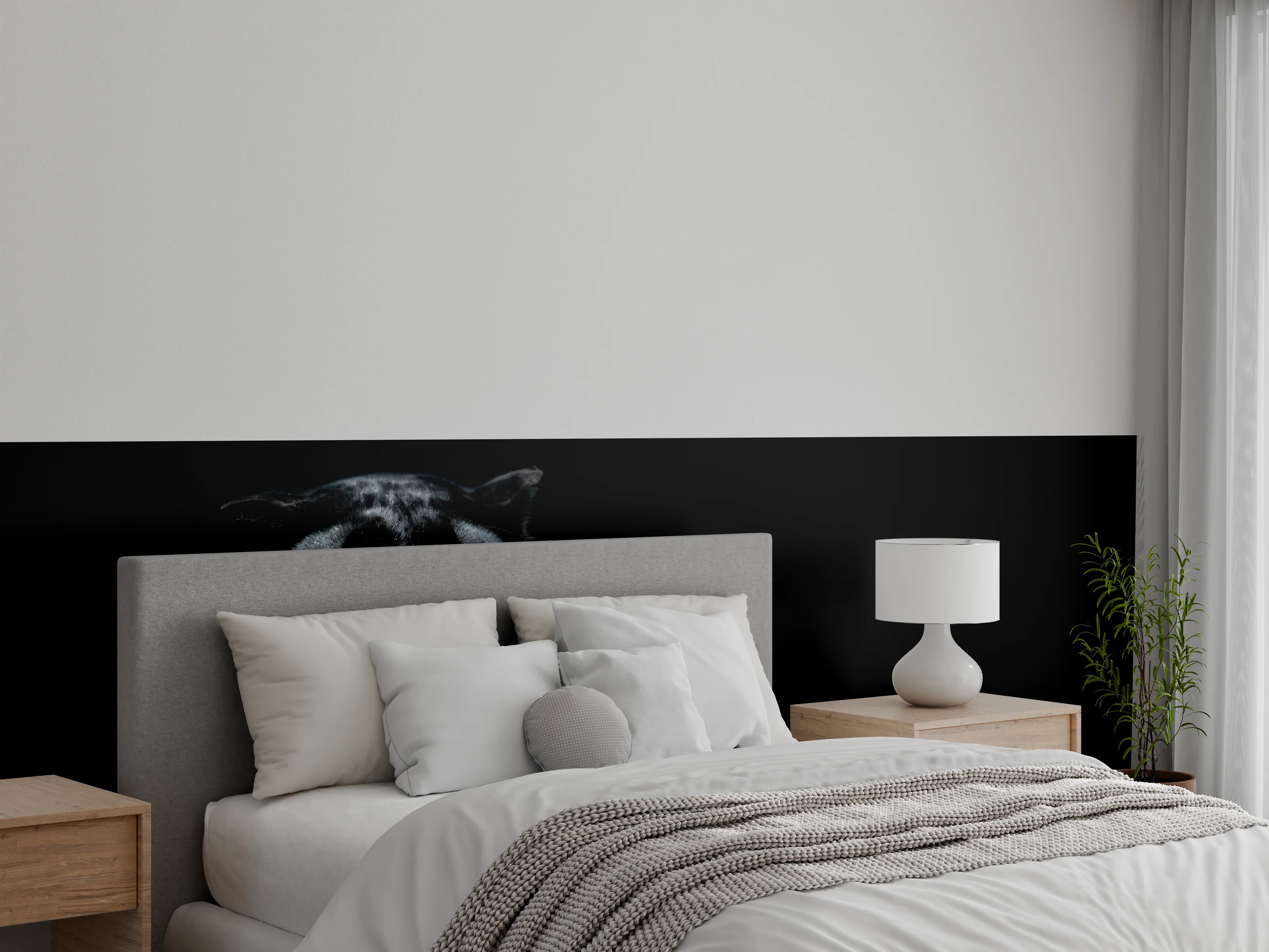 Wandverkleidung Schlafzimmer - Schwarzer Panther auf schwarzem Hintergrund