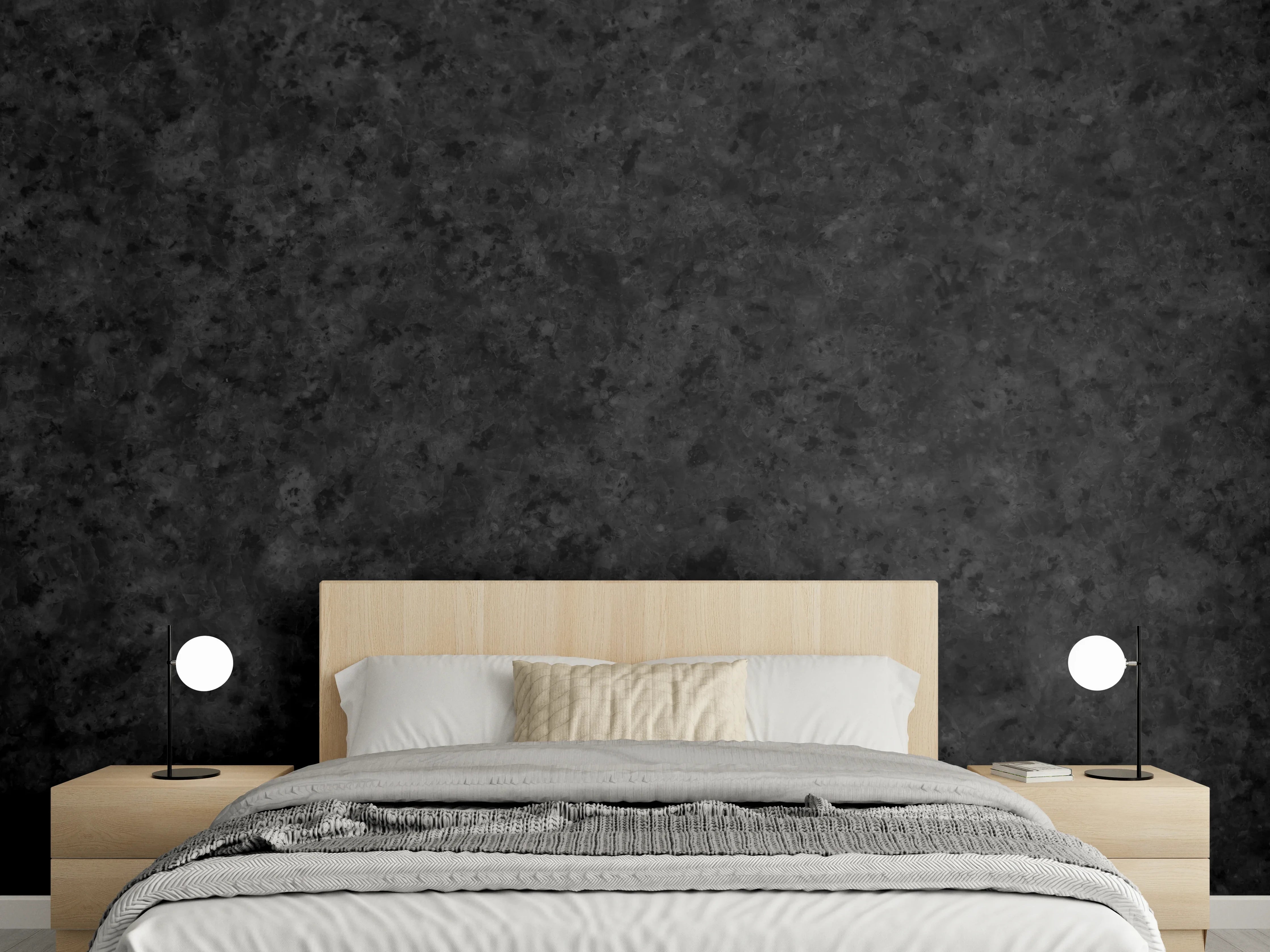 Wandverkleidung Schlafzimmer - Schwarzer Sandstein poliert
