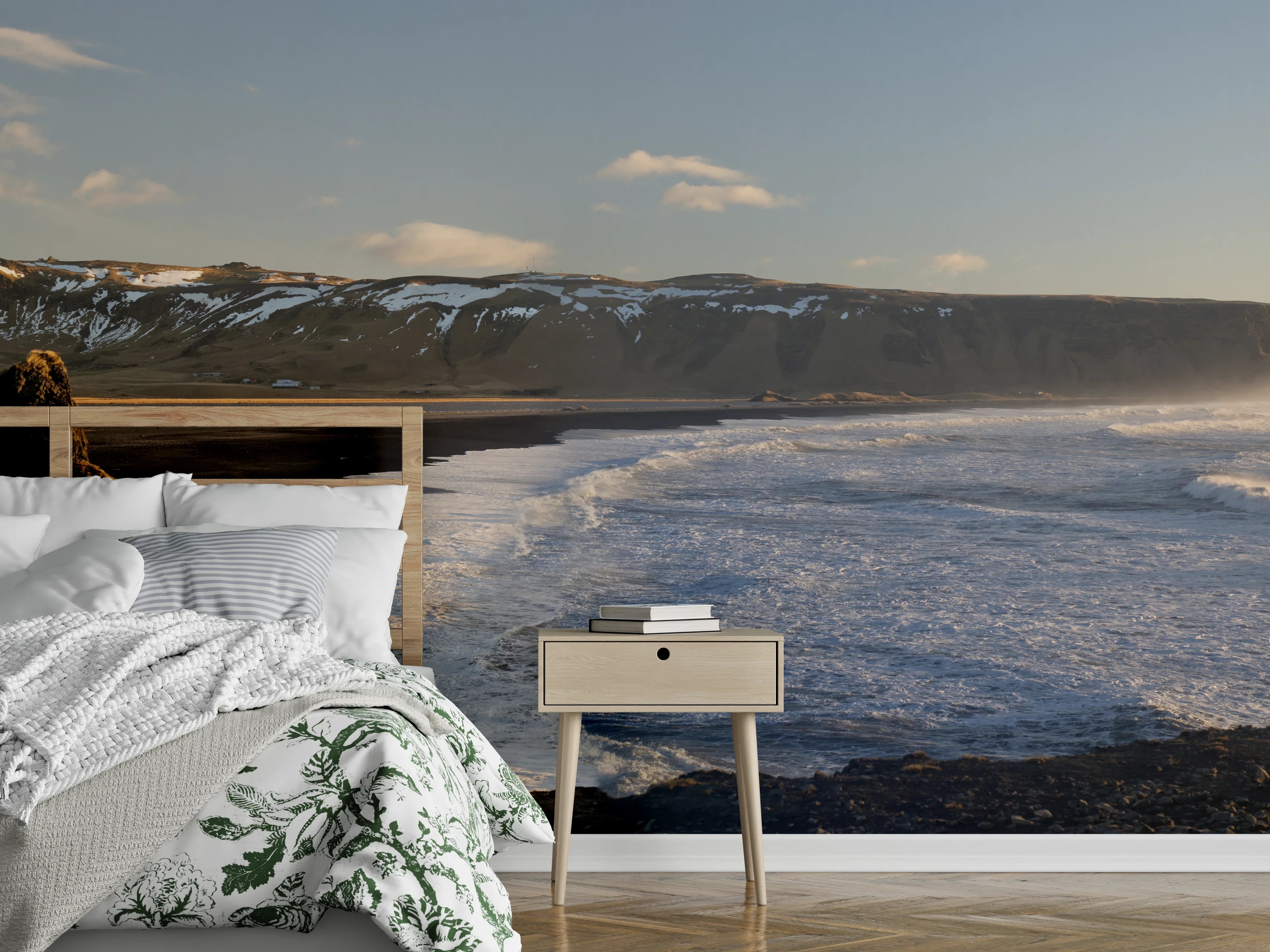 Wandverkleidung Schlafzimmer - Schwarzer Strand Island Panorama