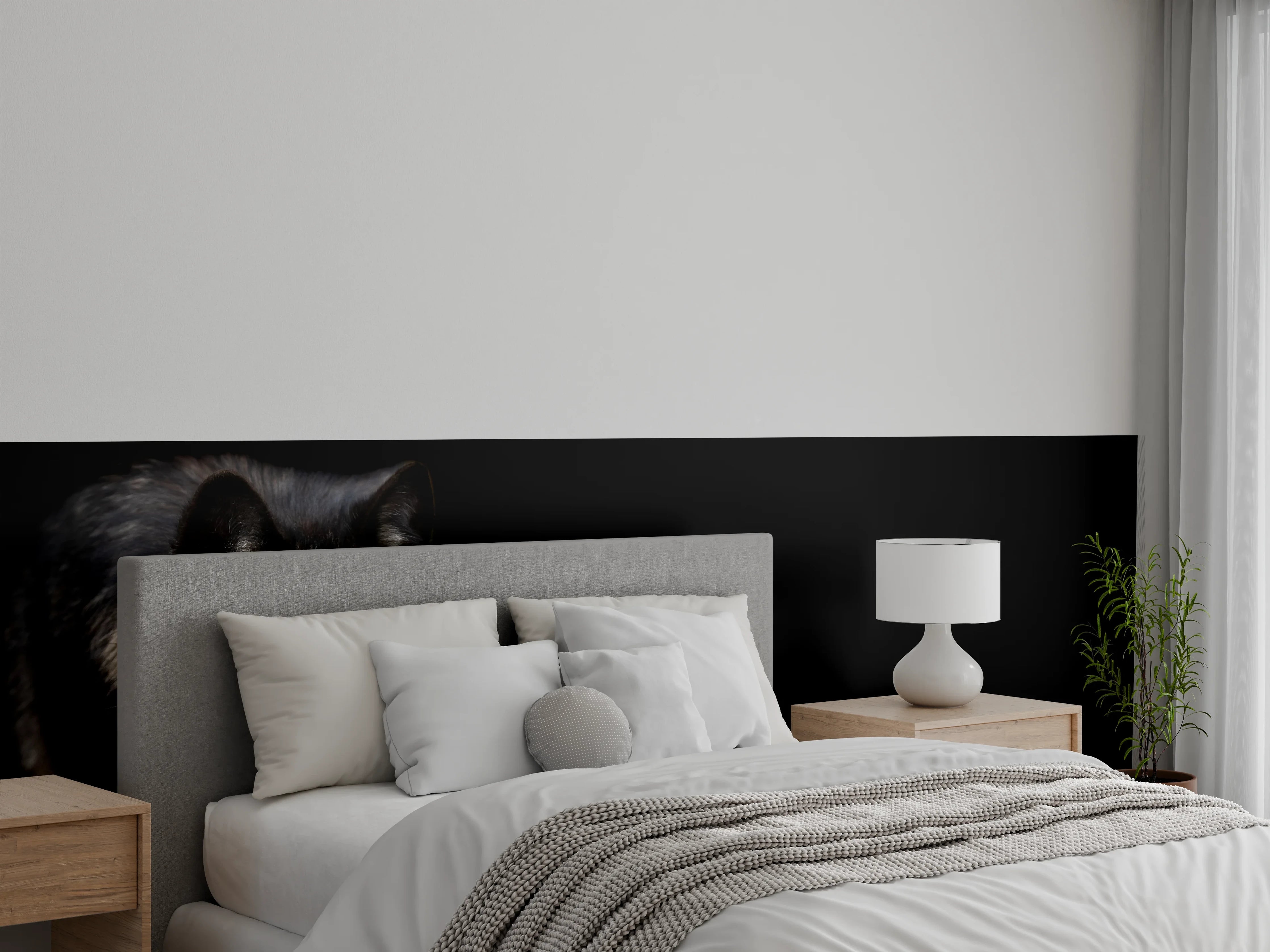 Wandverkleidung Schlafzimmer - Schwarzer Wolf auf schwarzem Hintergrund