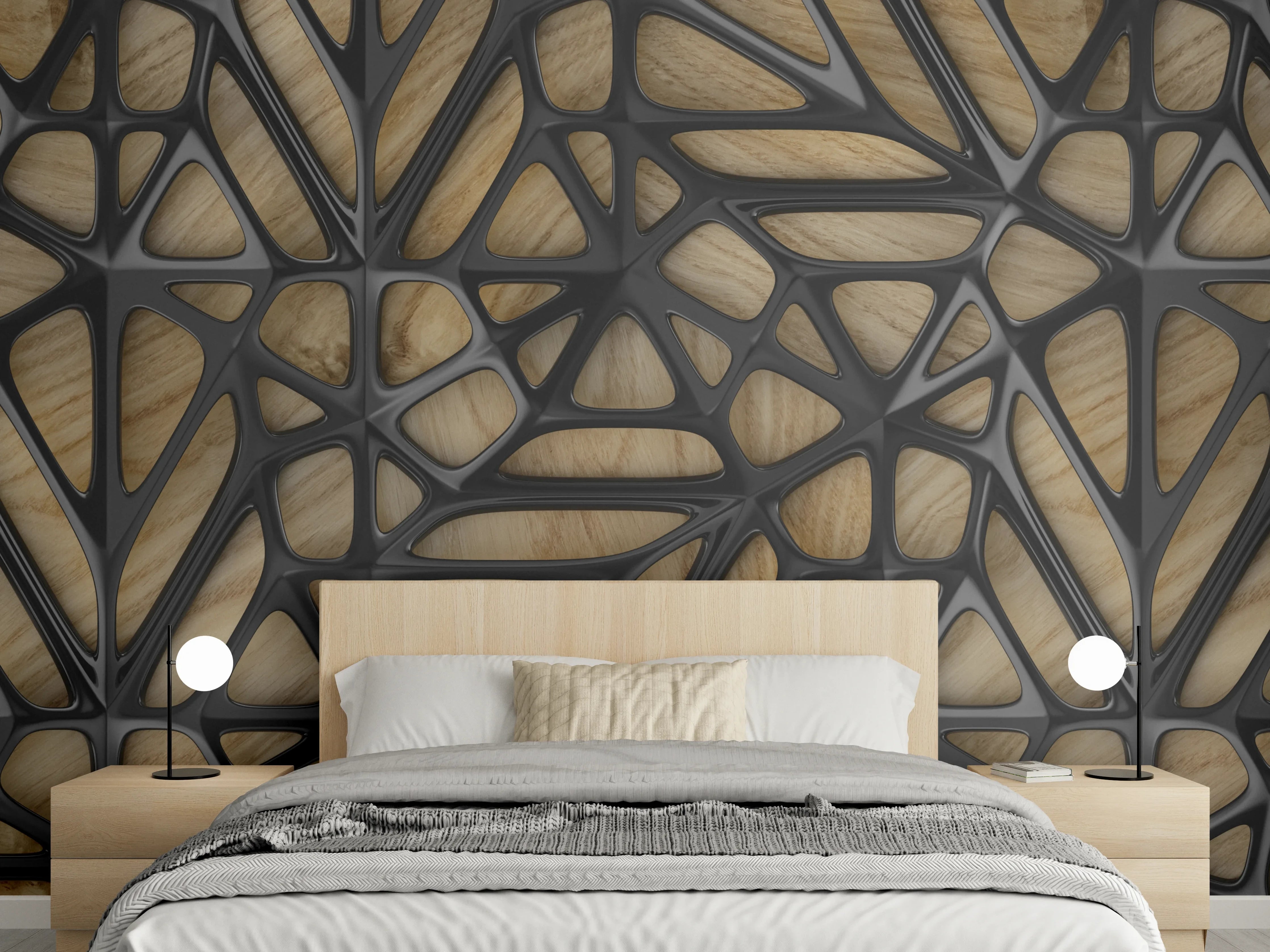 Wandverkleidung Schlafzimmer - Schwarzes Gitter Muster