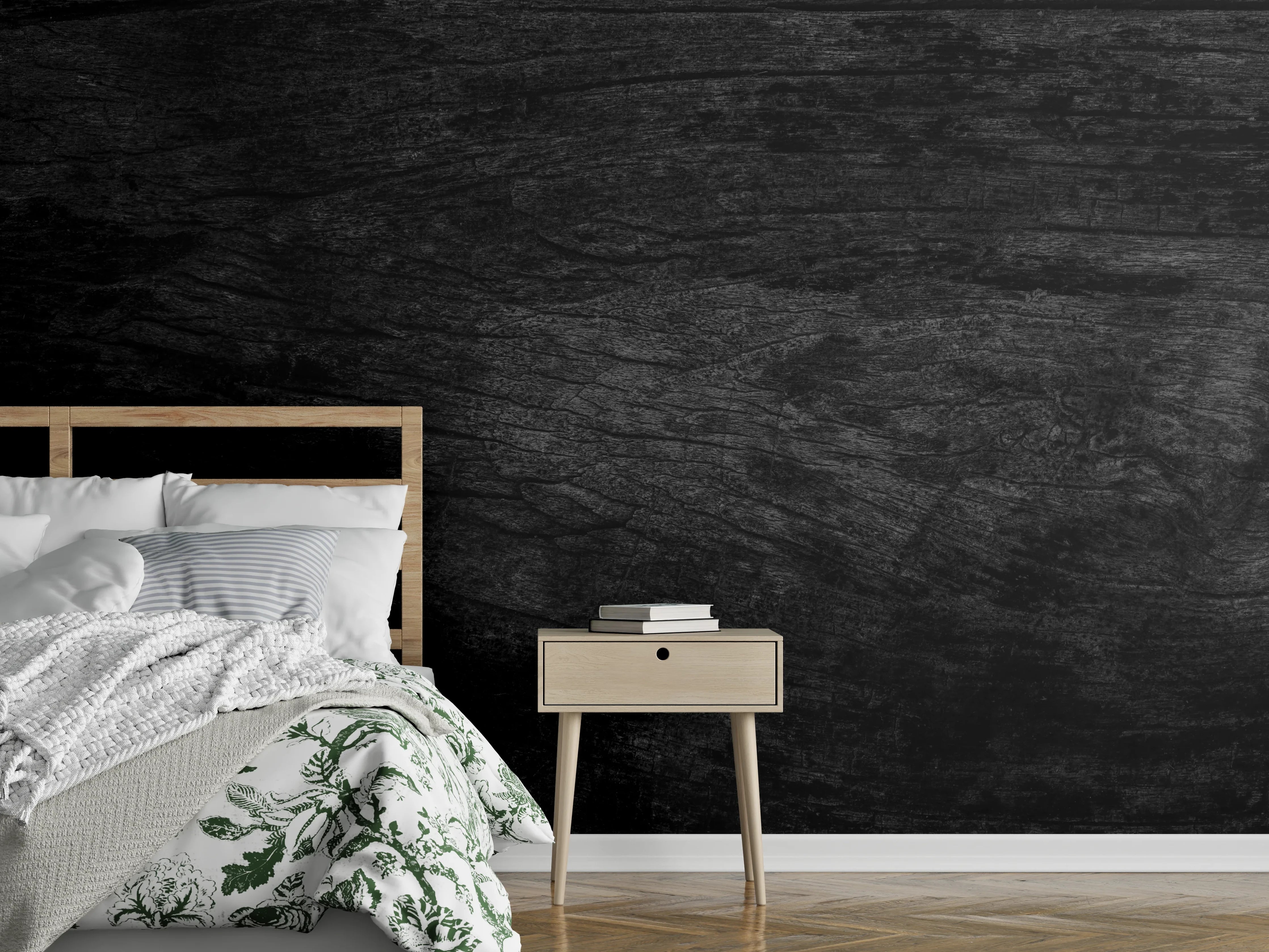 Wandverkleidung Schlafzimmer - Schwarzes Holz Muster mit Textur