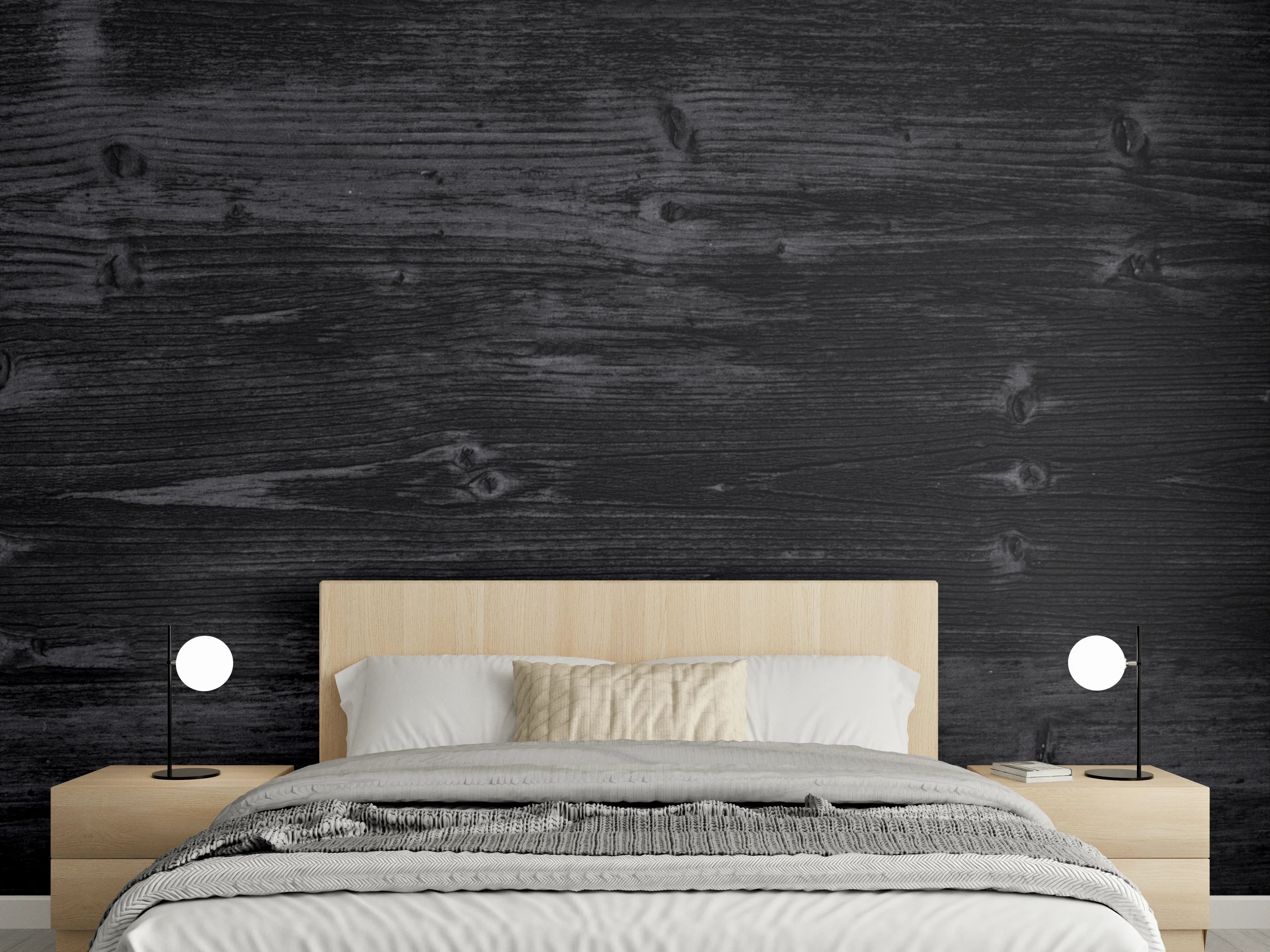 Wandverkleidung Schlafzimmer - Schwarzes Holz mit rauer Struktur