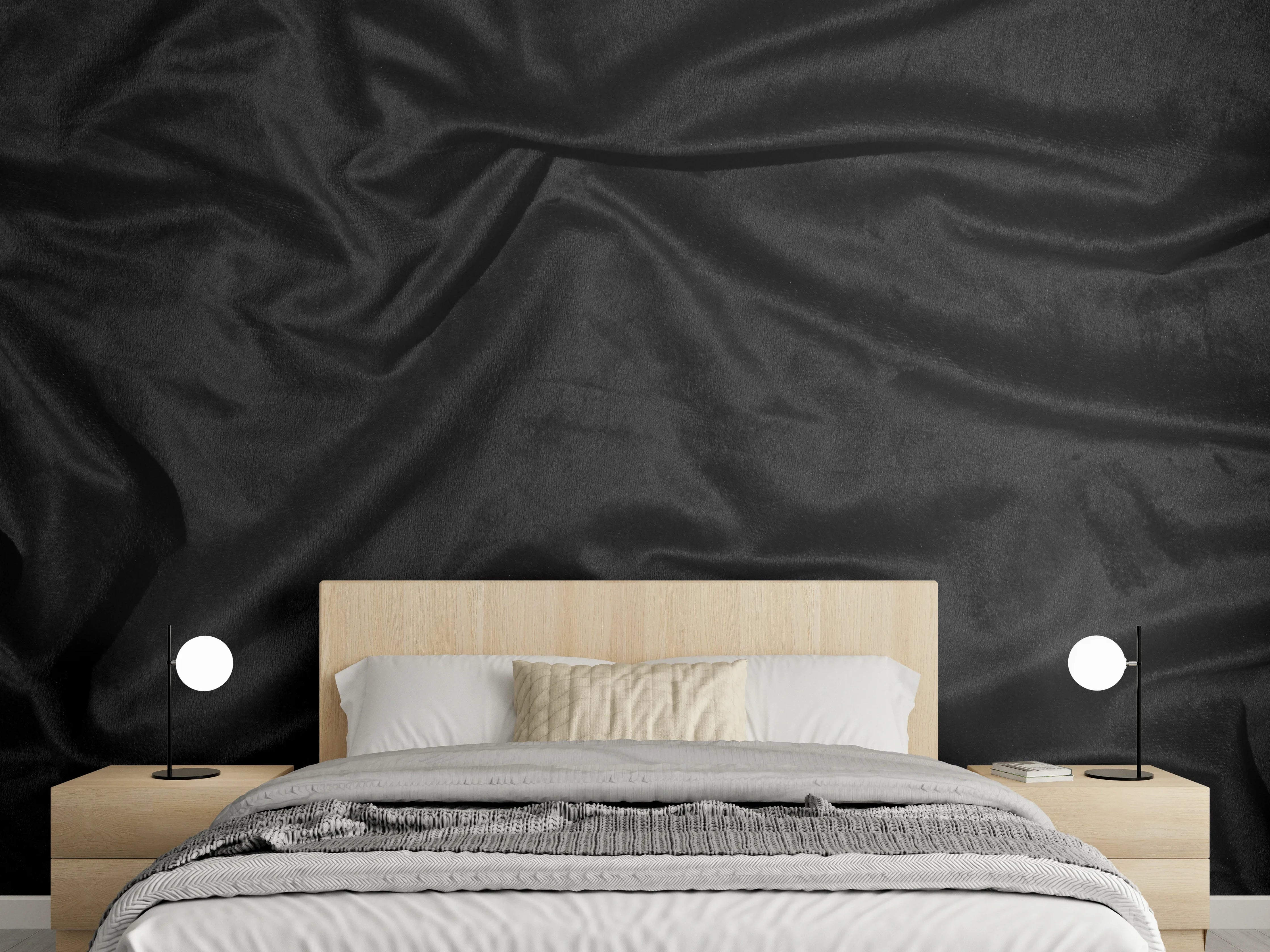 Wandverkleidung Schlafzimmer - Schwarzes Satin Seiden Tuch