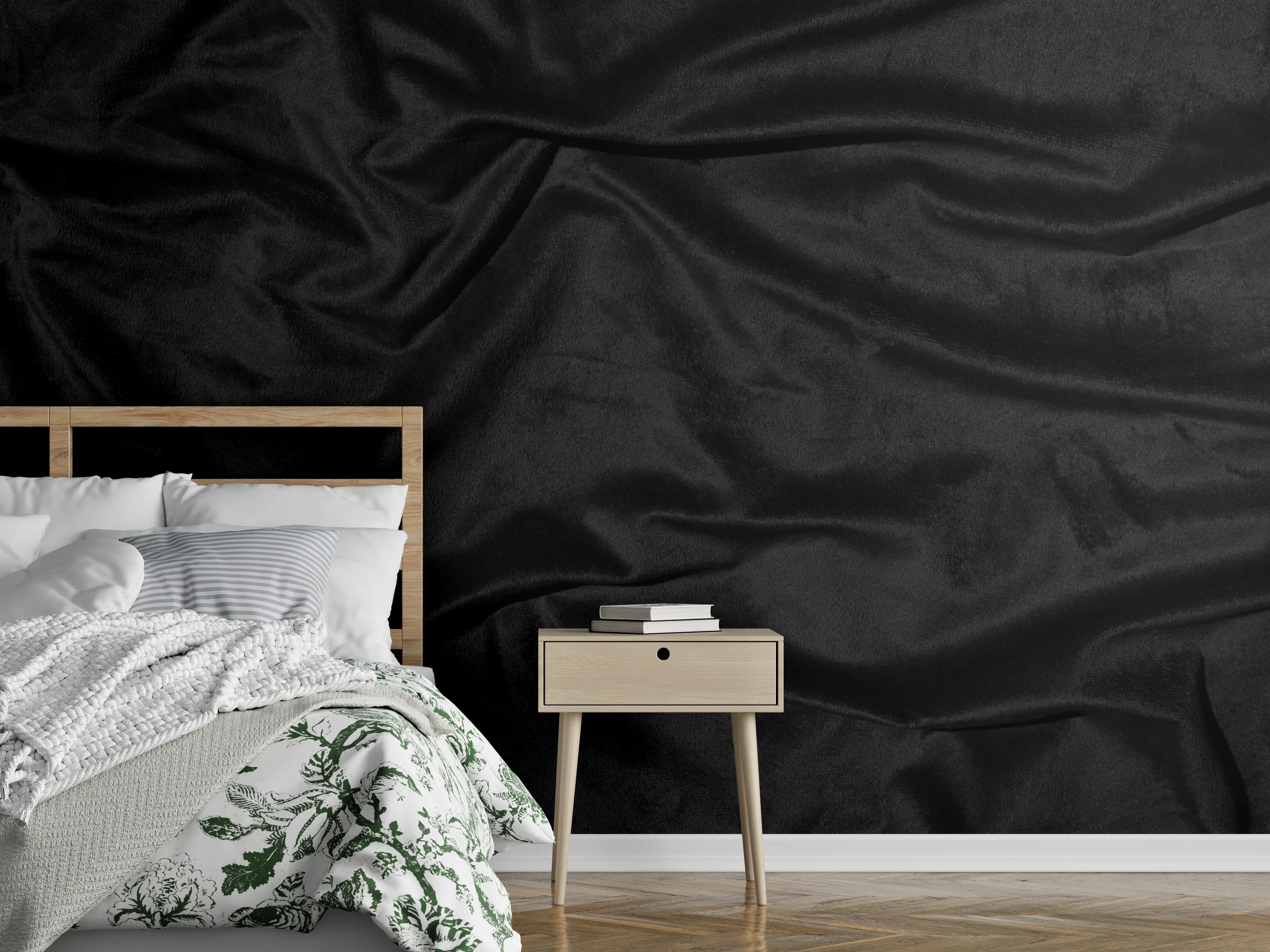 Wandverkleidung Schlafzimmer - Schwarzes Satin Seiden Tuch