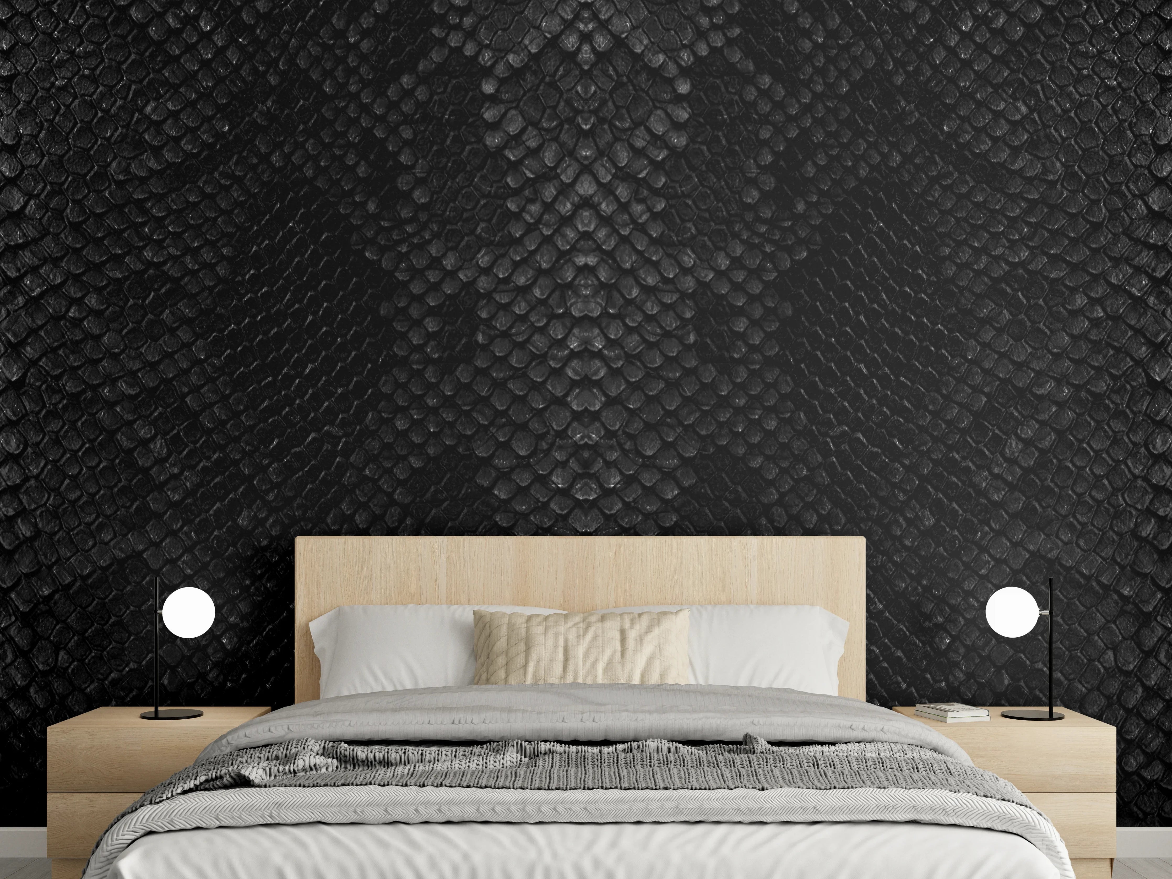 Wandverkleidung Schlafzimmer - Schwarzes Schlangenhautmuster