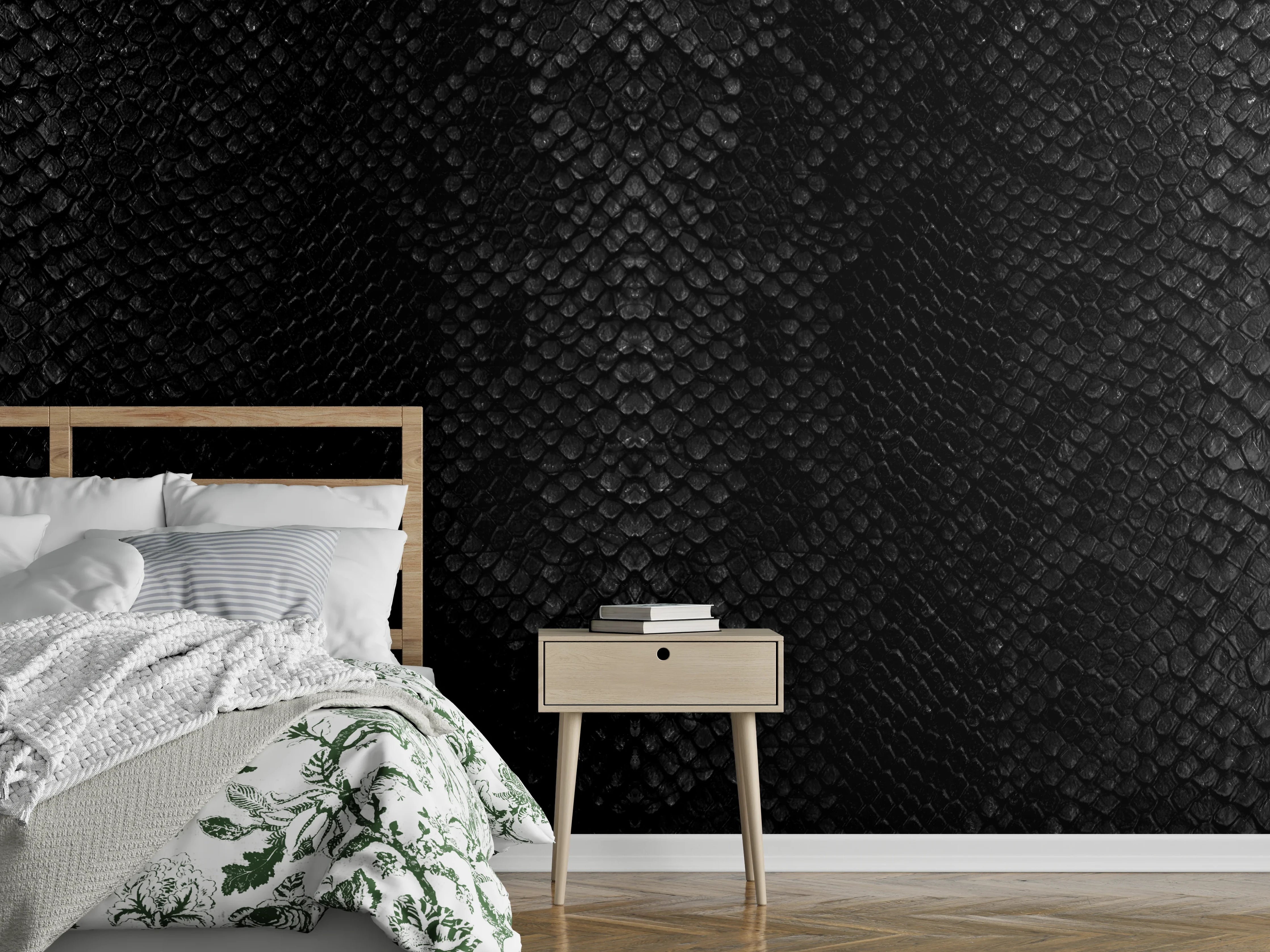 Wandverkleidung Schlafzimmer - Schwarzes Schlangenhautmuster