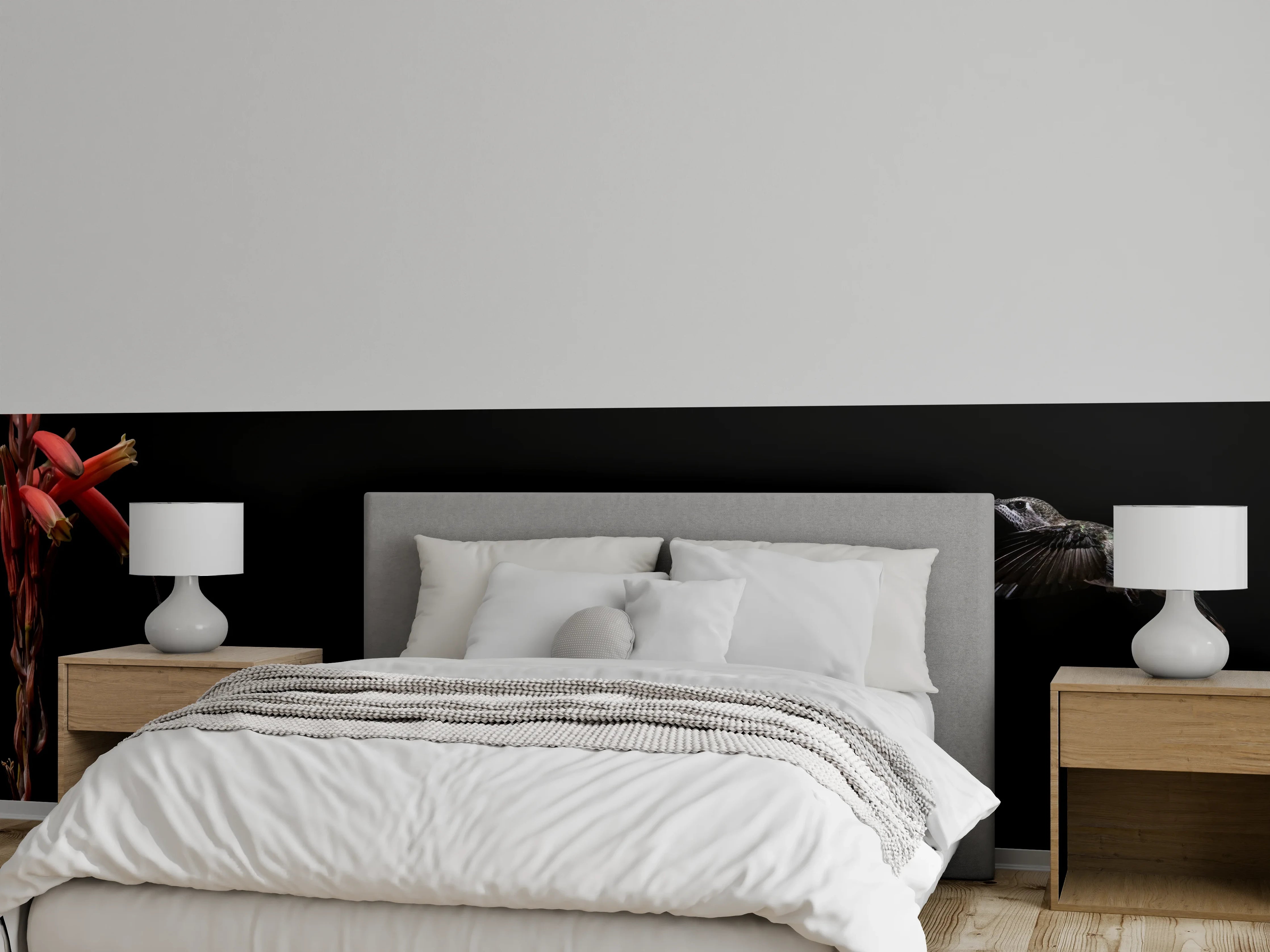 Wandverkleidung Schlafzimmer - Schwarzkinnkolibri Vogel mit Schwarzem Hintergrund