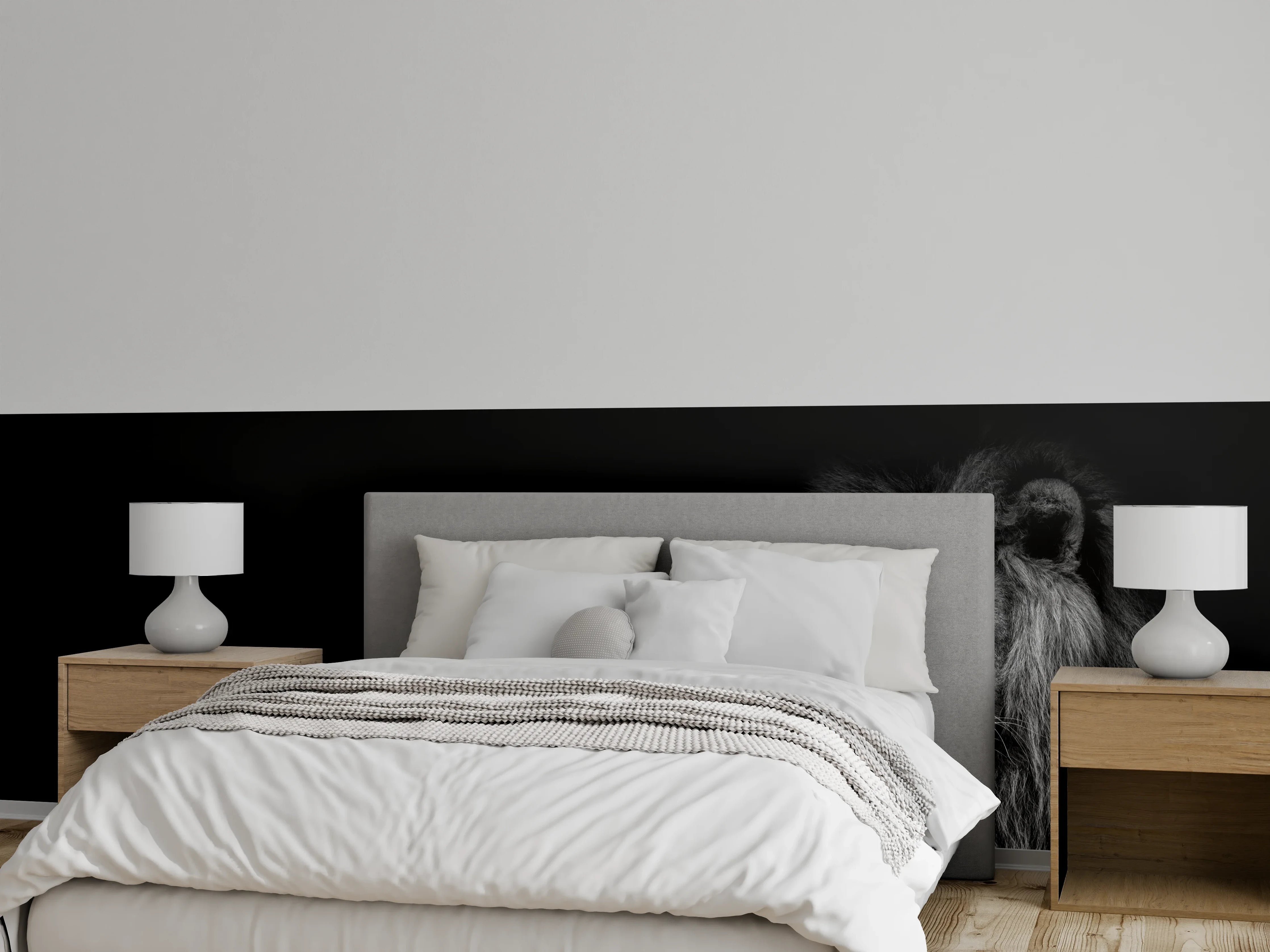 Wandverkleidung Schlafzimmer - Schwarzweiß Löwenporträt Kontrast