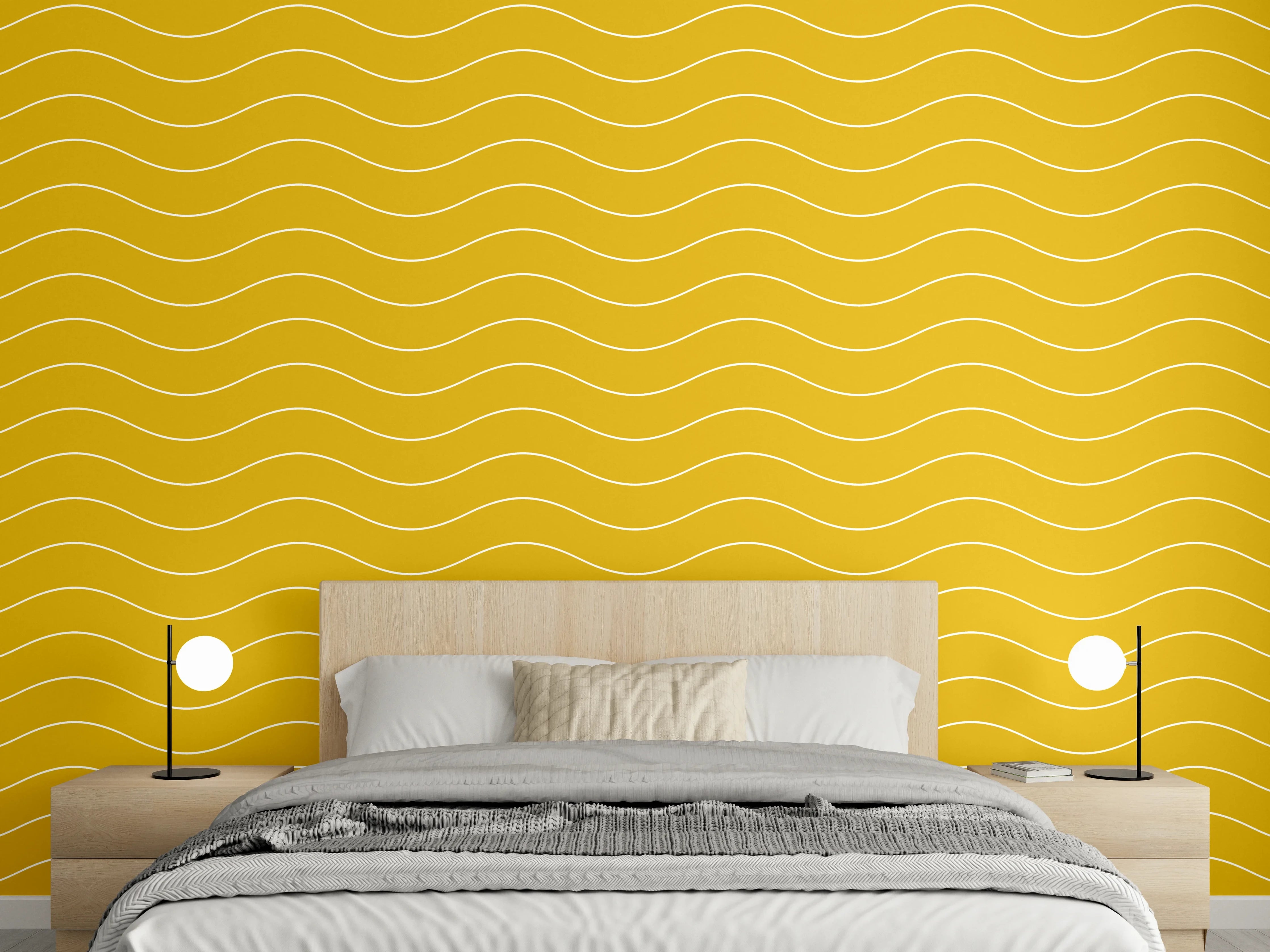Wandverkleidung Schlafzimmer - Senfgelbe Relax-Wellen Wanddeko