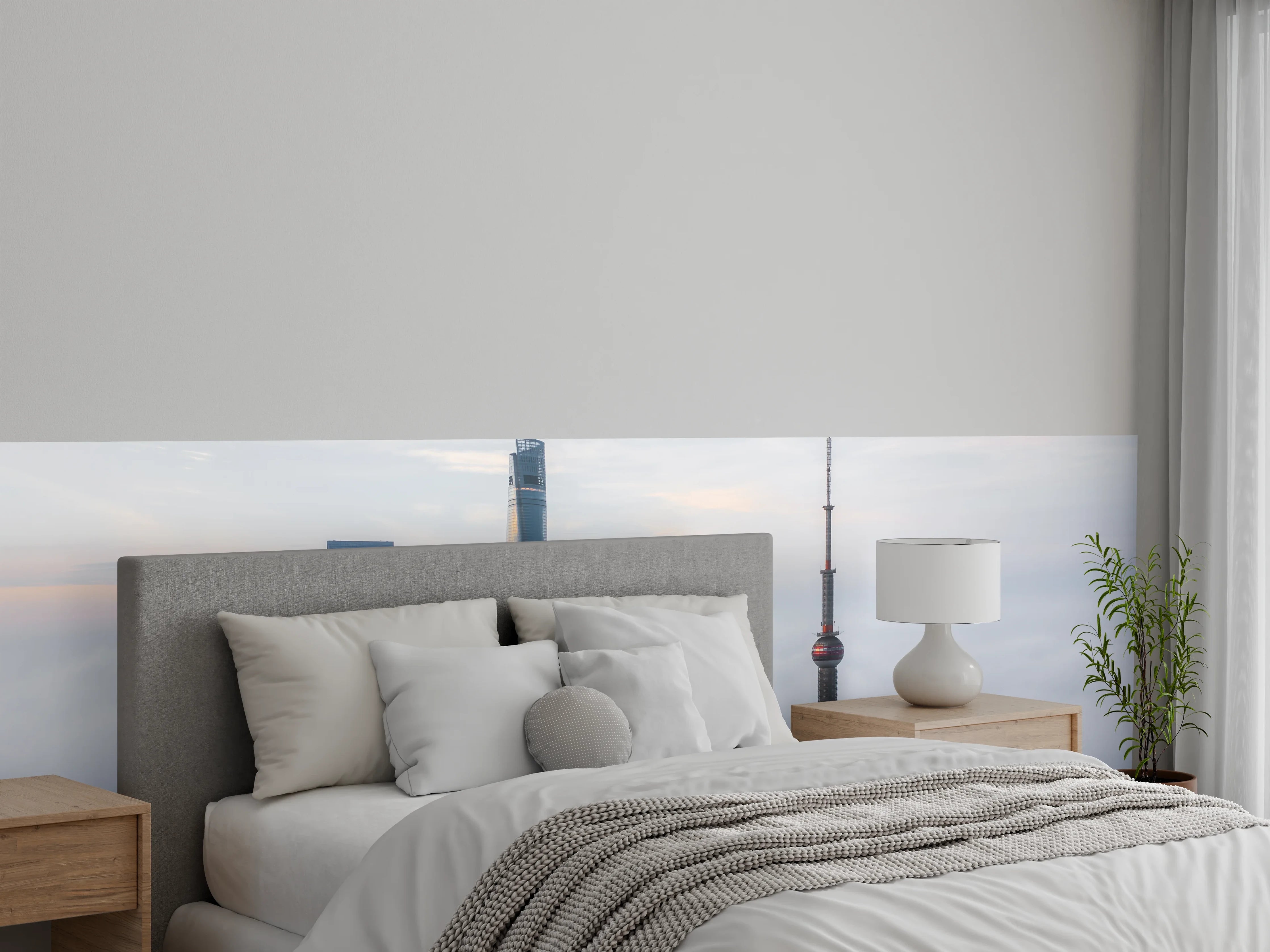 Wandverkleidung Schlafzimmer - Shanghai Skyline im Nebelpanorama