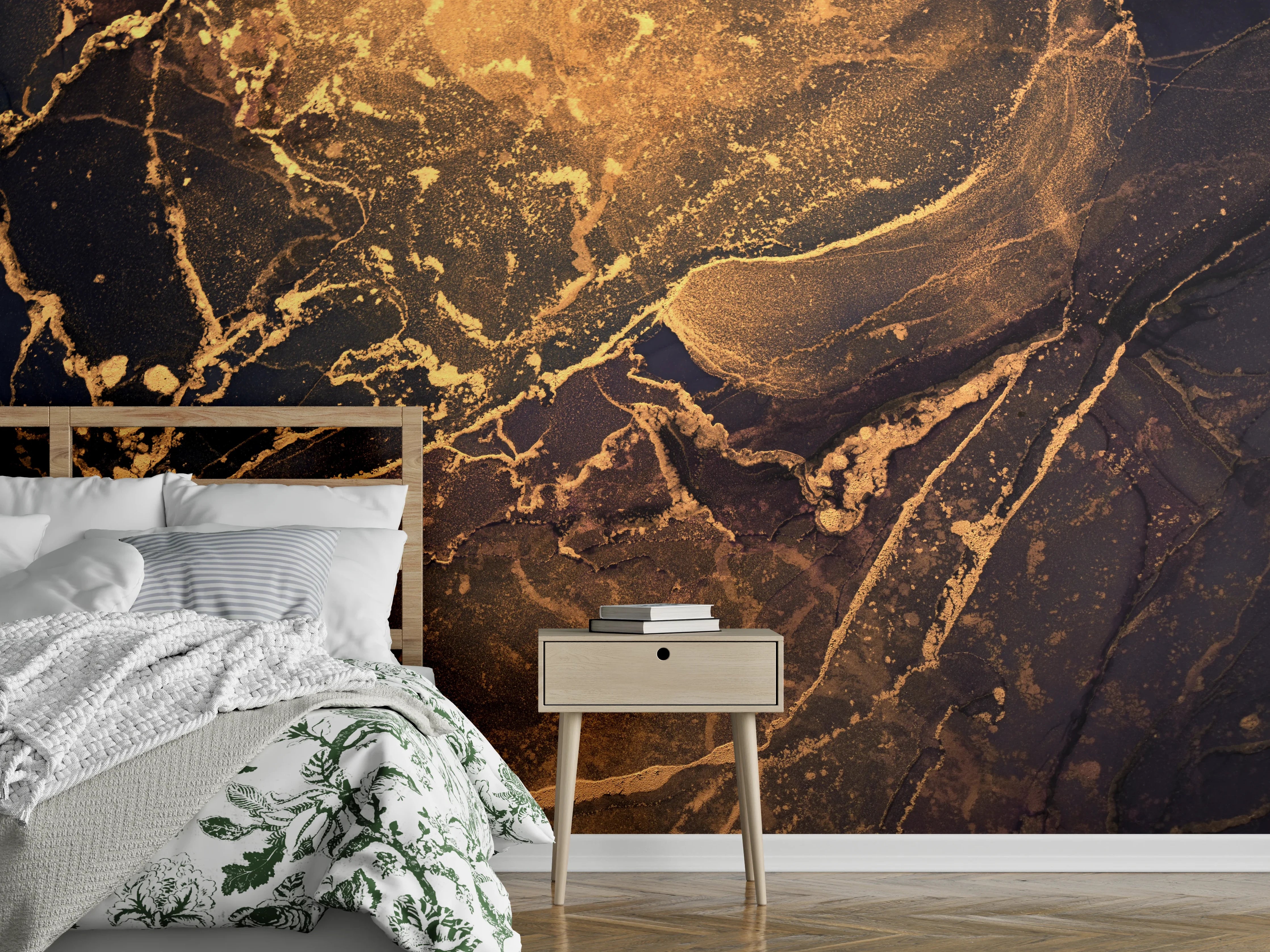 Wandverkleidung Schlafzimmer - Silberglanz auf grauem Stein
