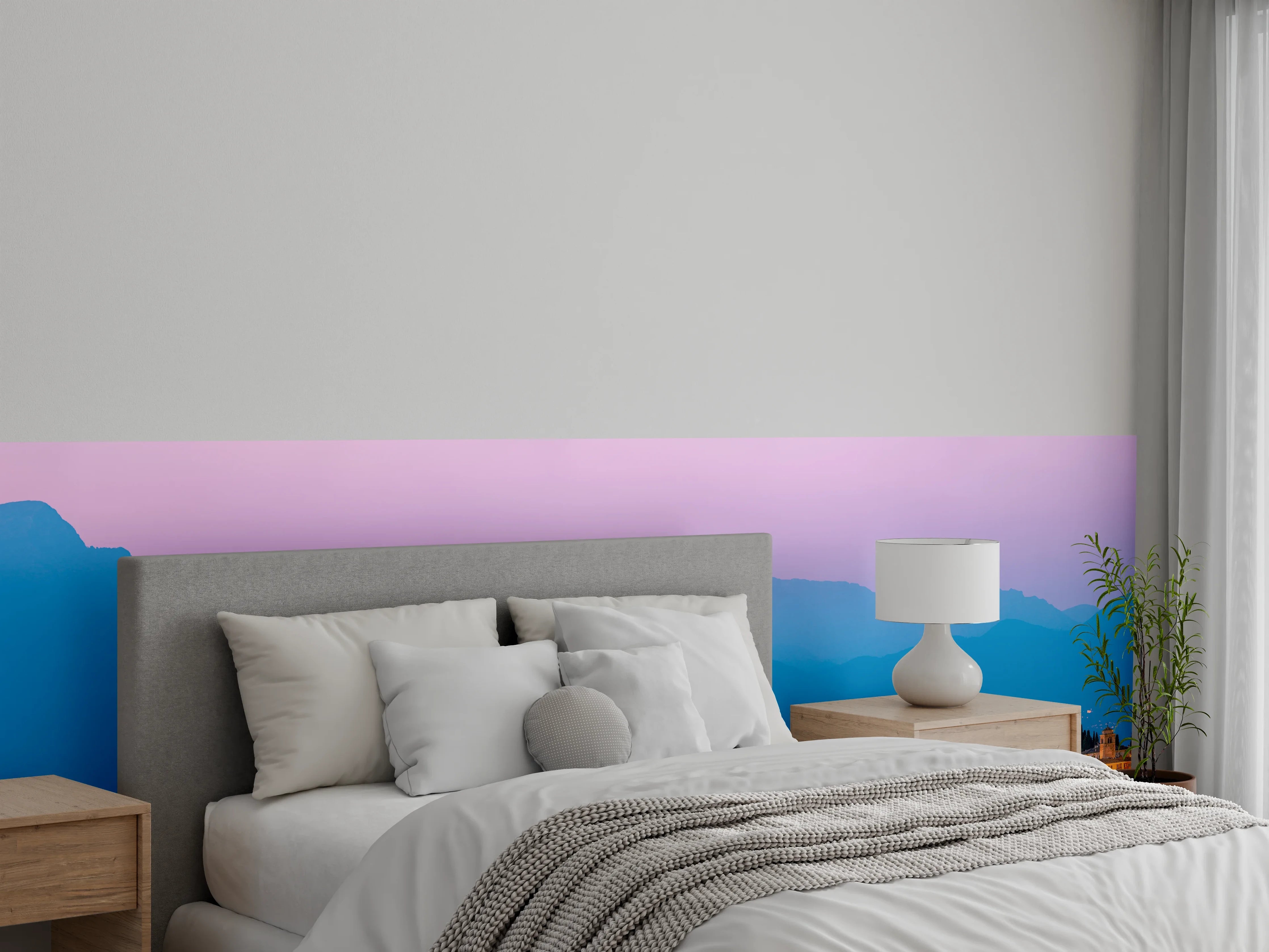 Wandverkleidung Schlafzimmer - Silbergraue Dämmerung über Gardasee