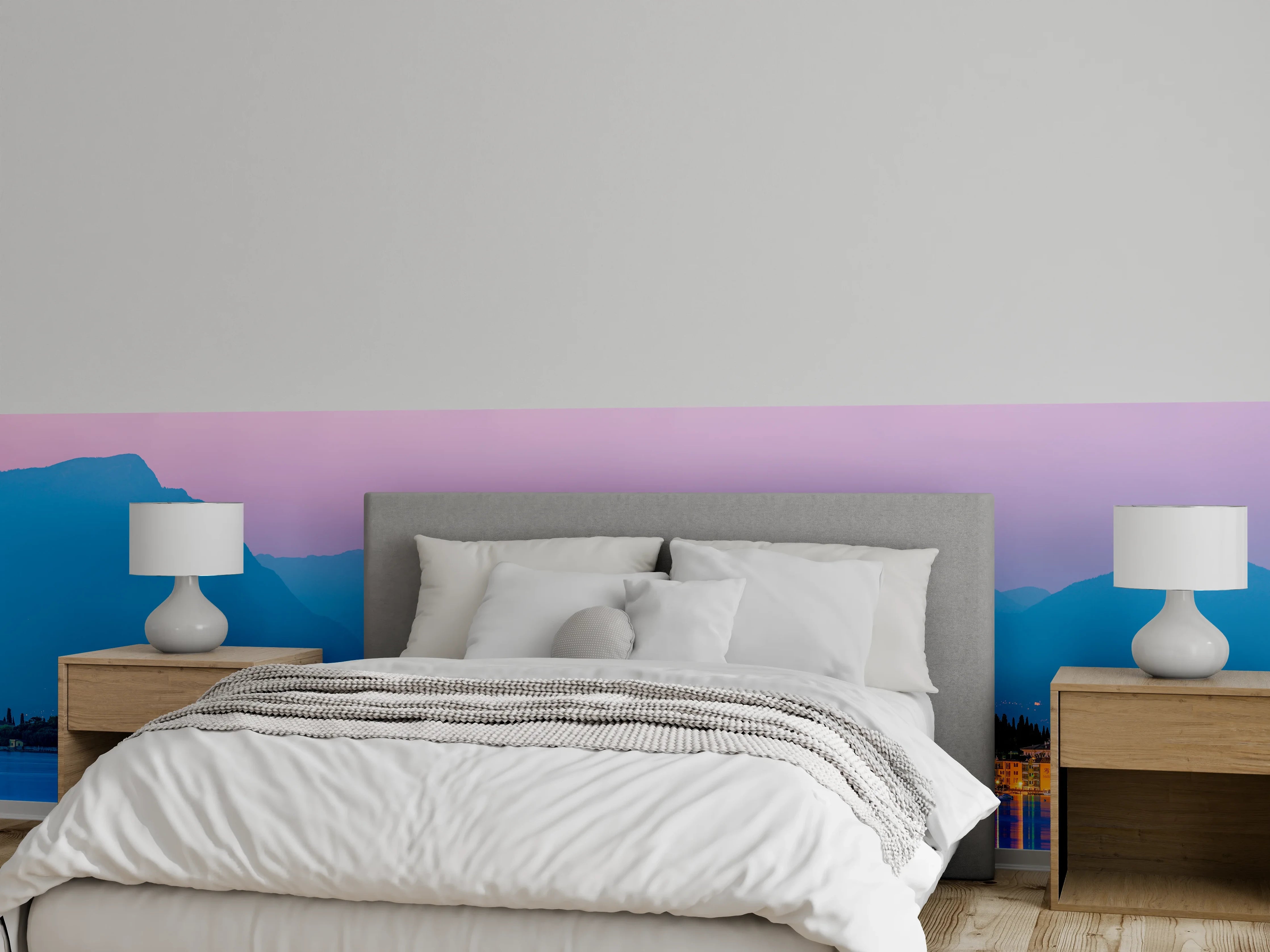 Wandverkleidung Schlafzimmer - Silbergraue Dämmerung über Gardasee