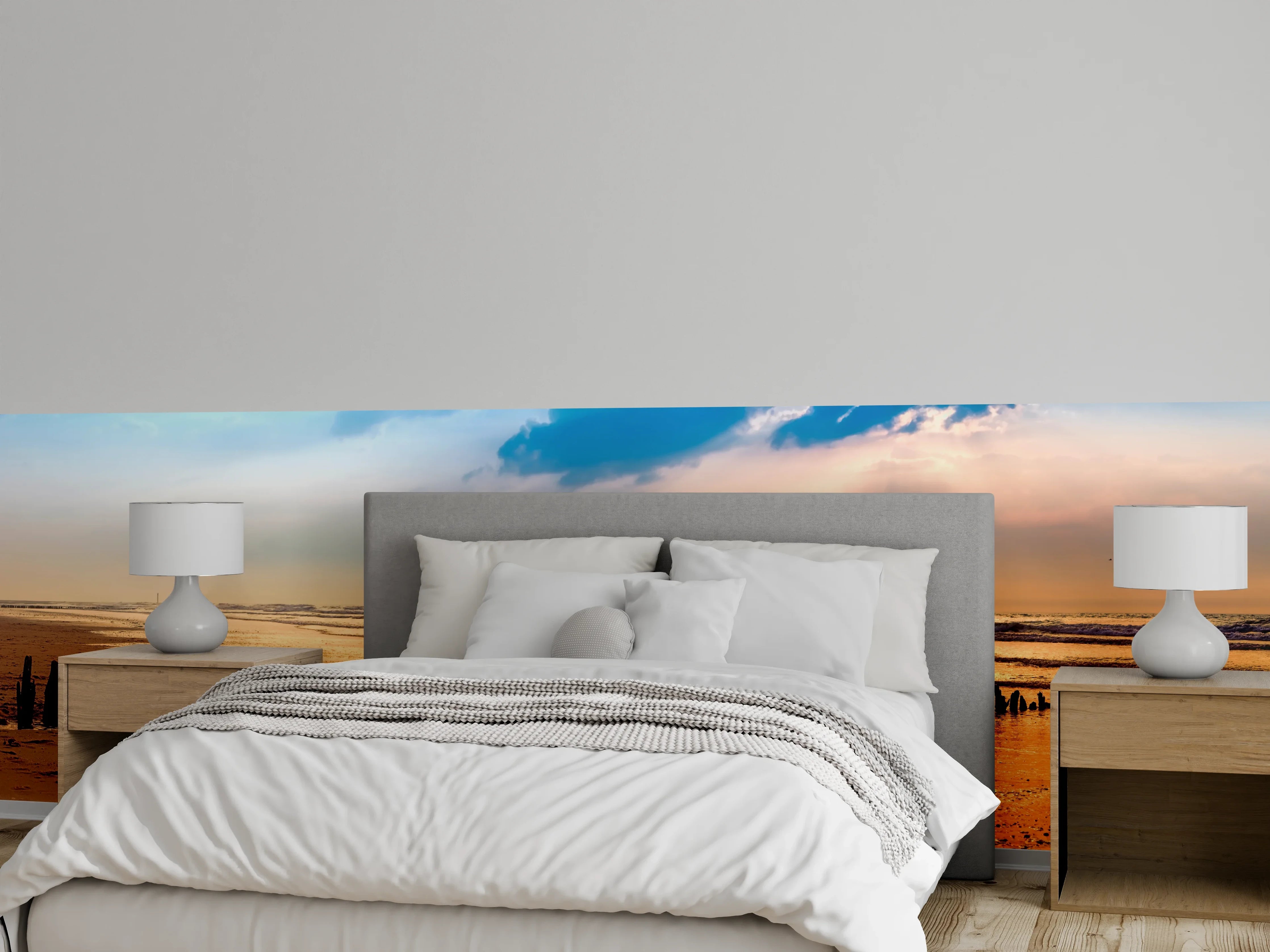 Wandverkleidung Schlafzimmer - Silbergraue Dämmerung über Meereslinie