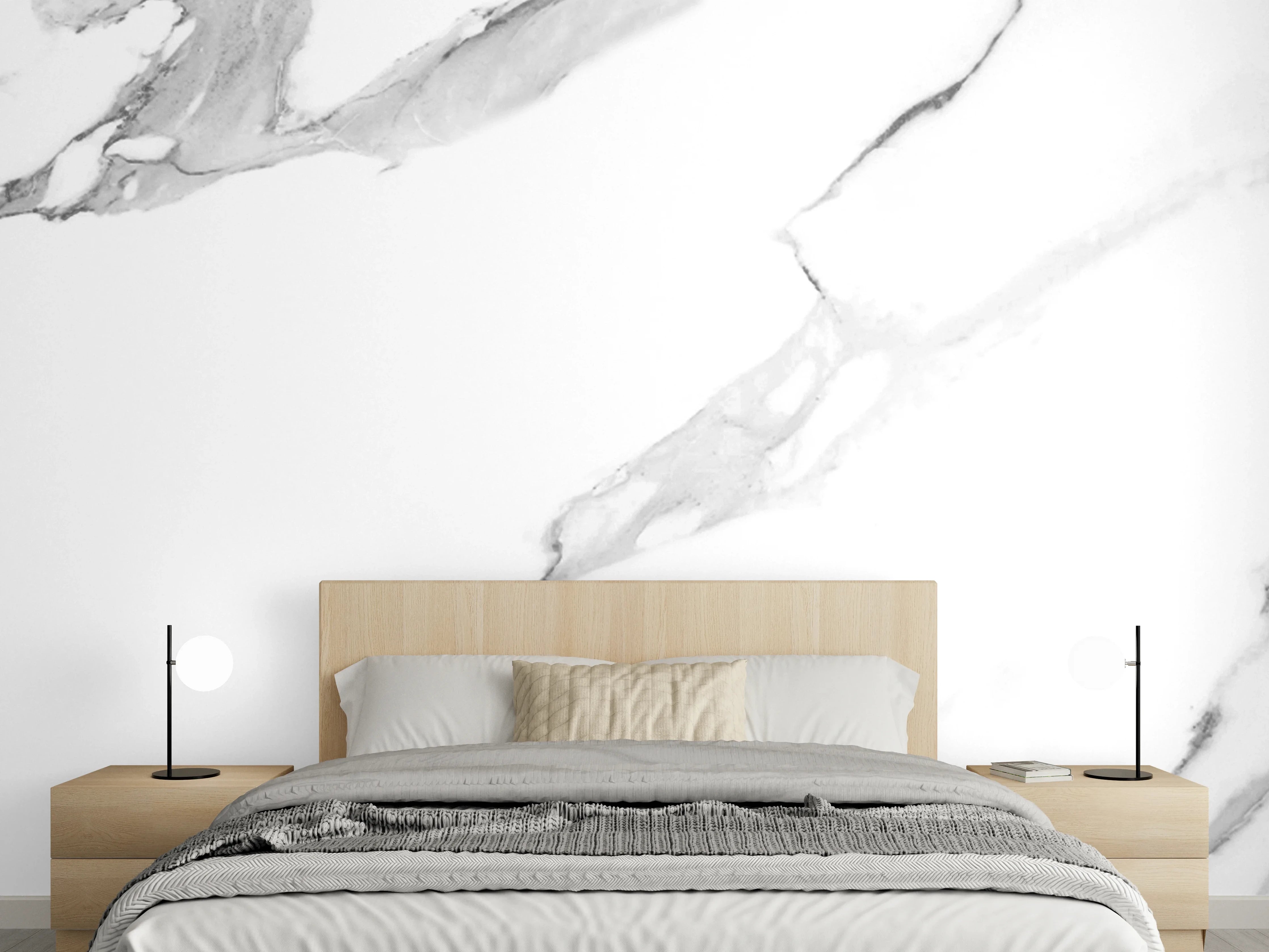 Wandverkleidung Schlafzimmer - Silbergraue Marmorierung