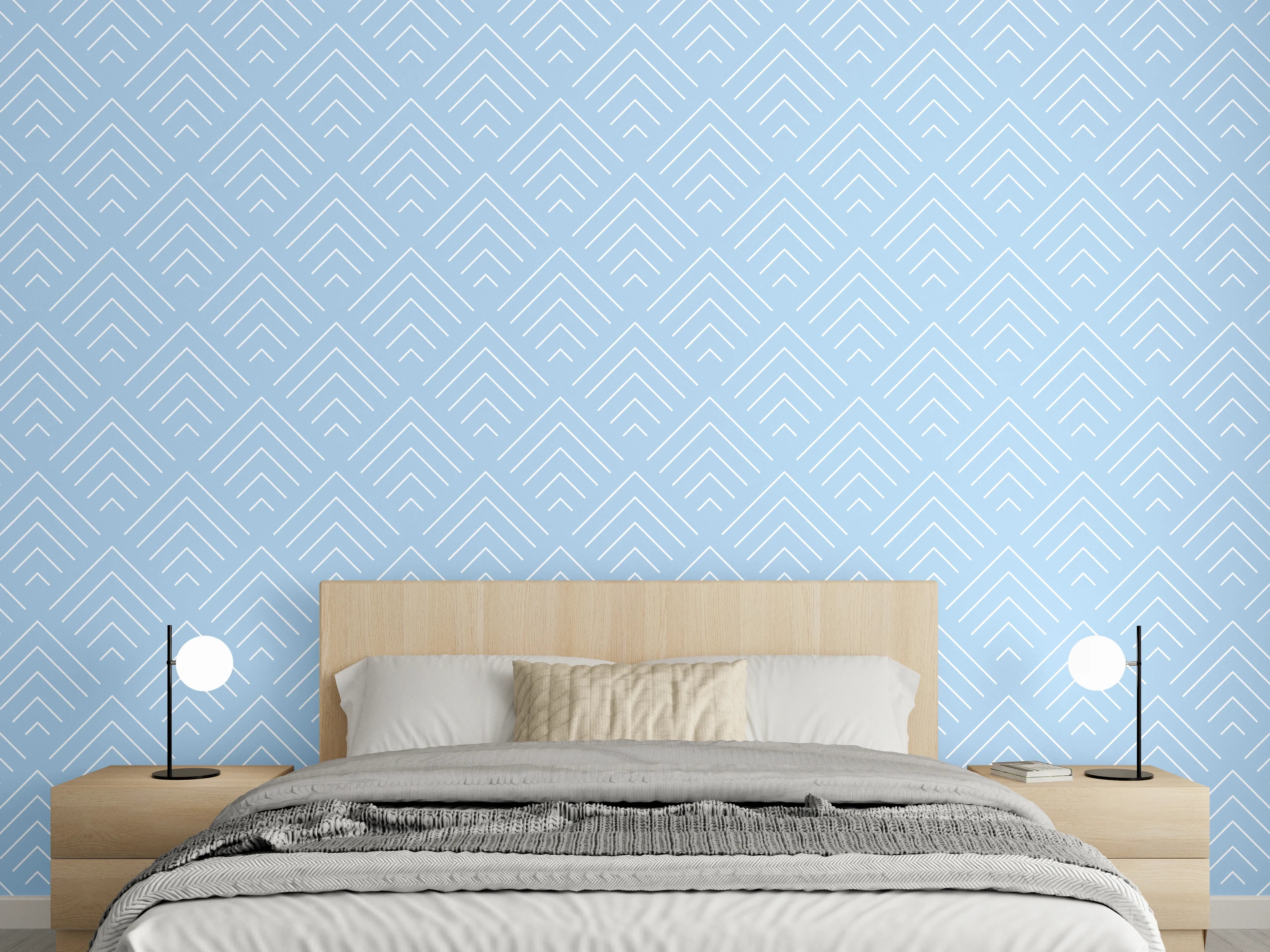Wandverkleidung Schlafzimmer - Silbergraue Strukturen auf Blassblau