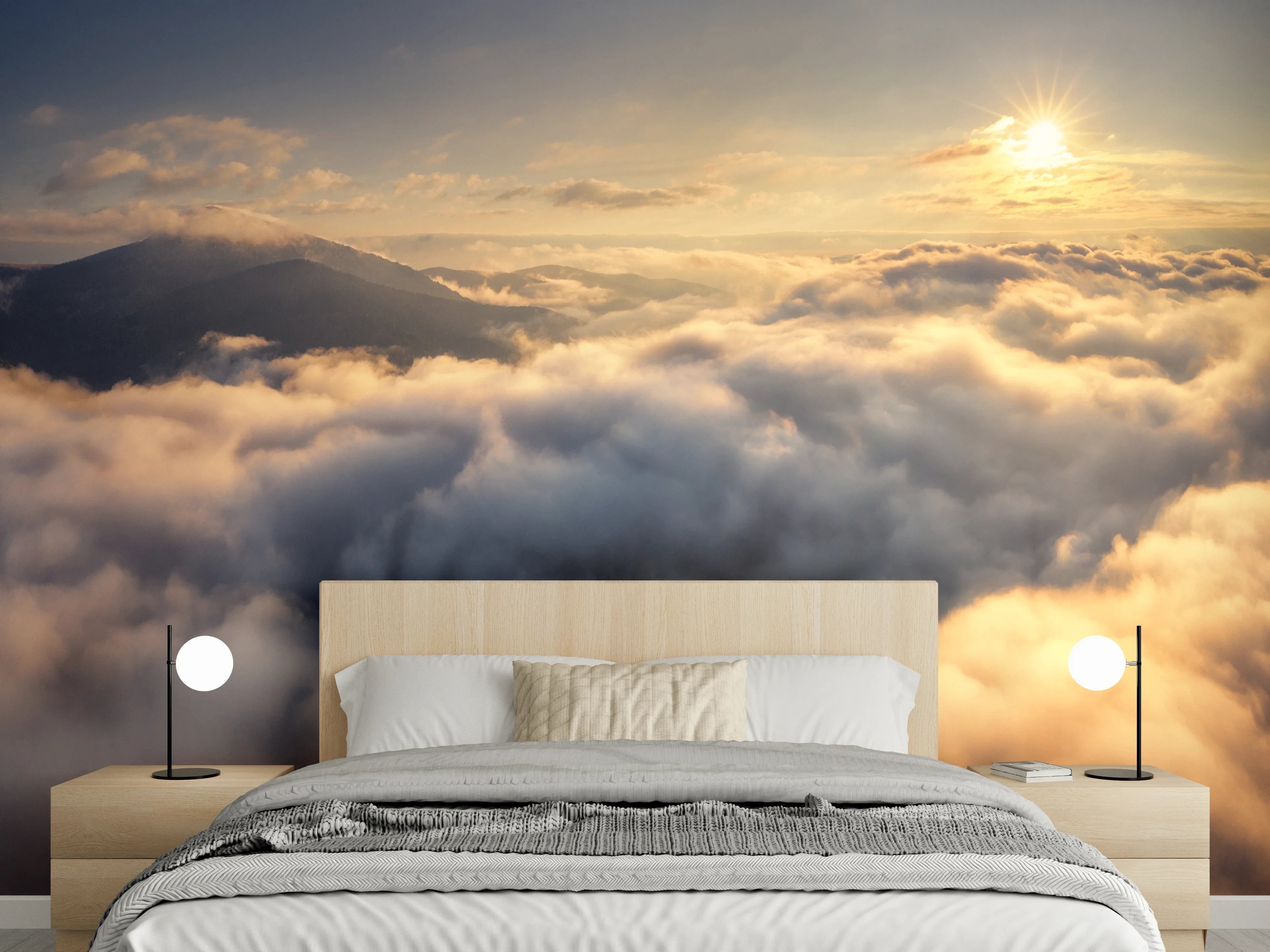 Wandverkleidung Schlafzimmer - Silberlicht im Nebelmeer