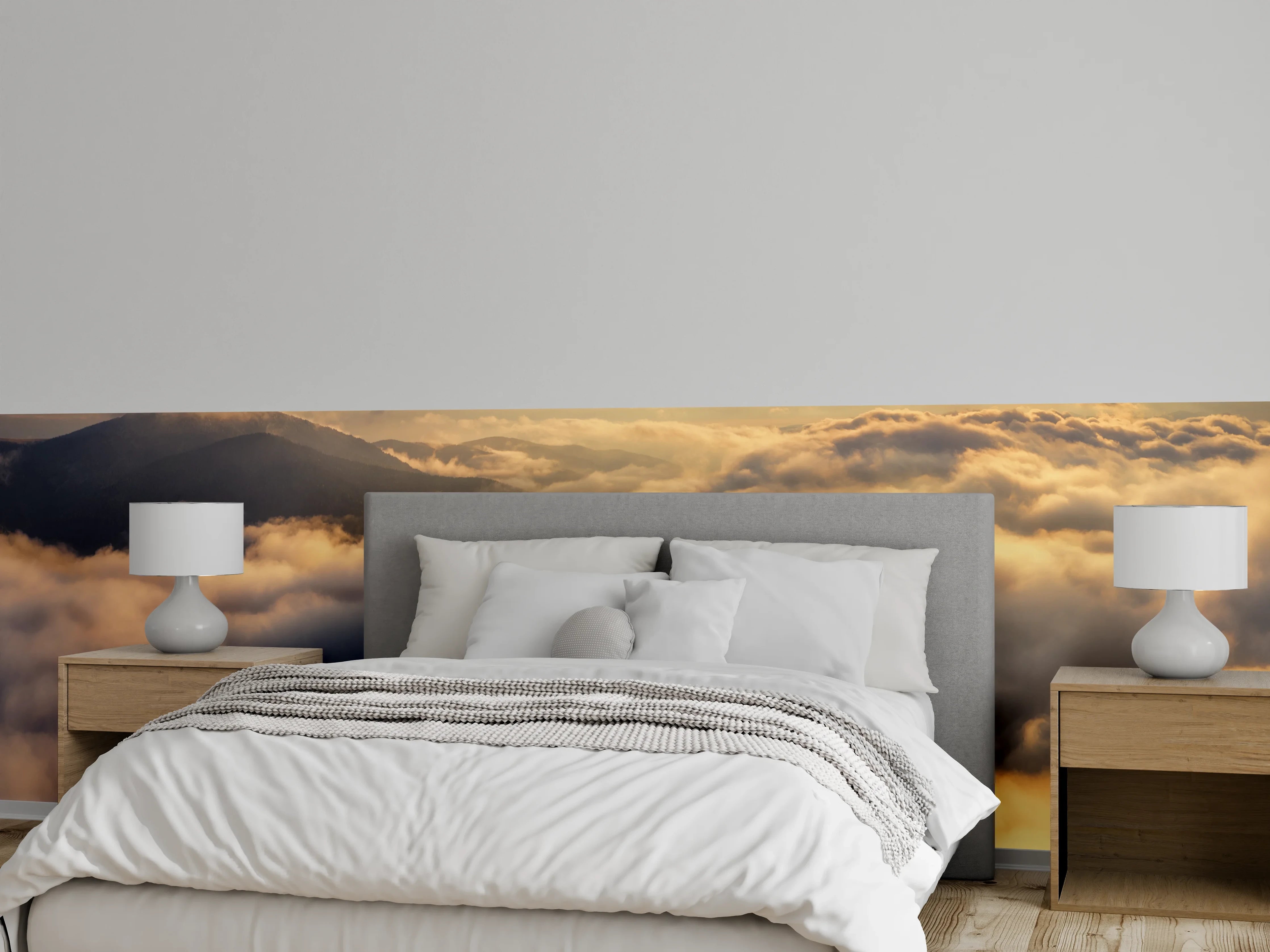 Wandverkleidung Schlafzimmer - Silberlicht im Nebelmeer