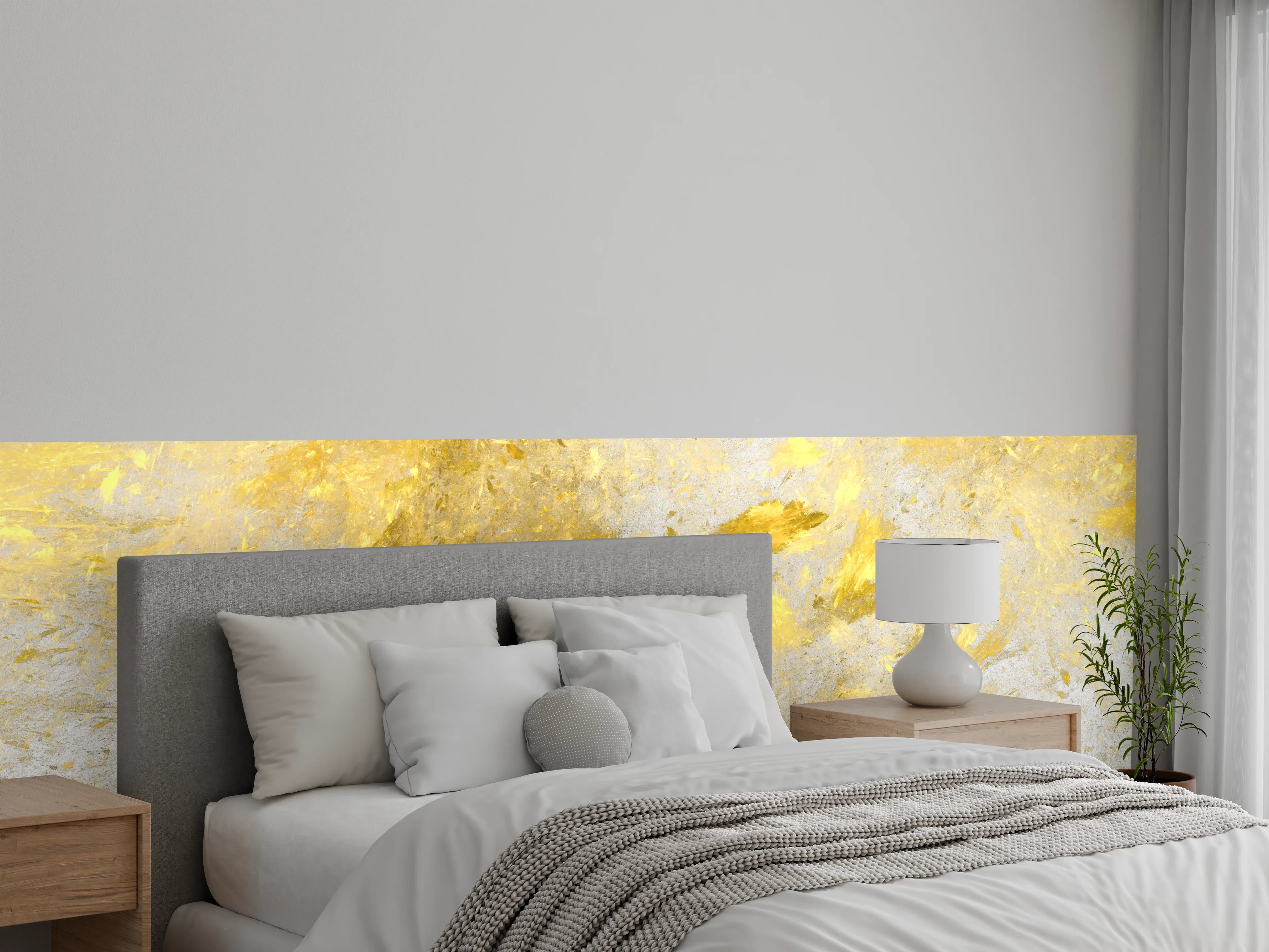 Wandverkleidung Schlafzimmer - Silberne Highlights auf zartem Grau