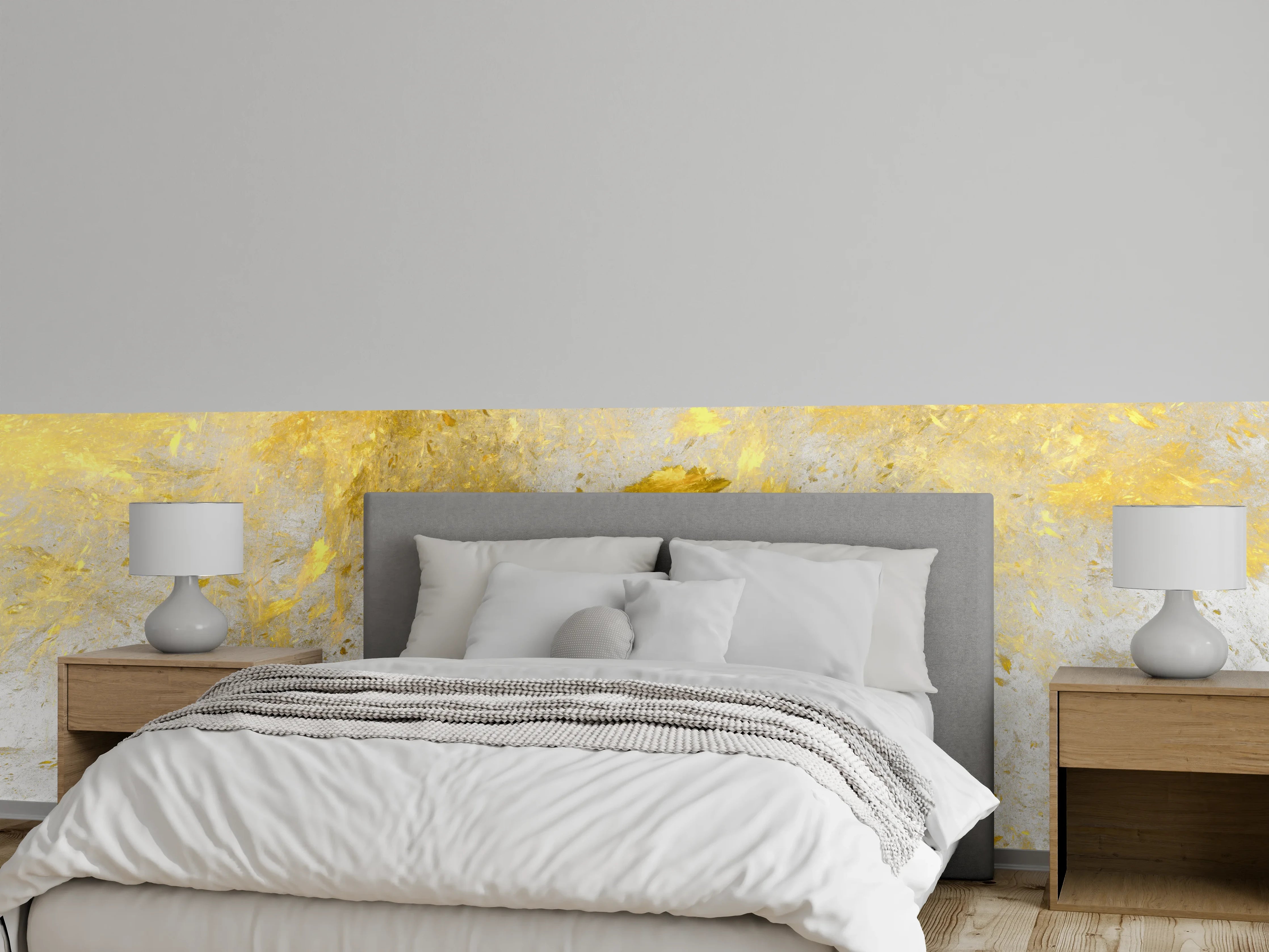 Wandverkleidung Schlafzimmer - Silberne Highlights auf zartem Grau