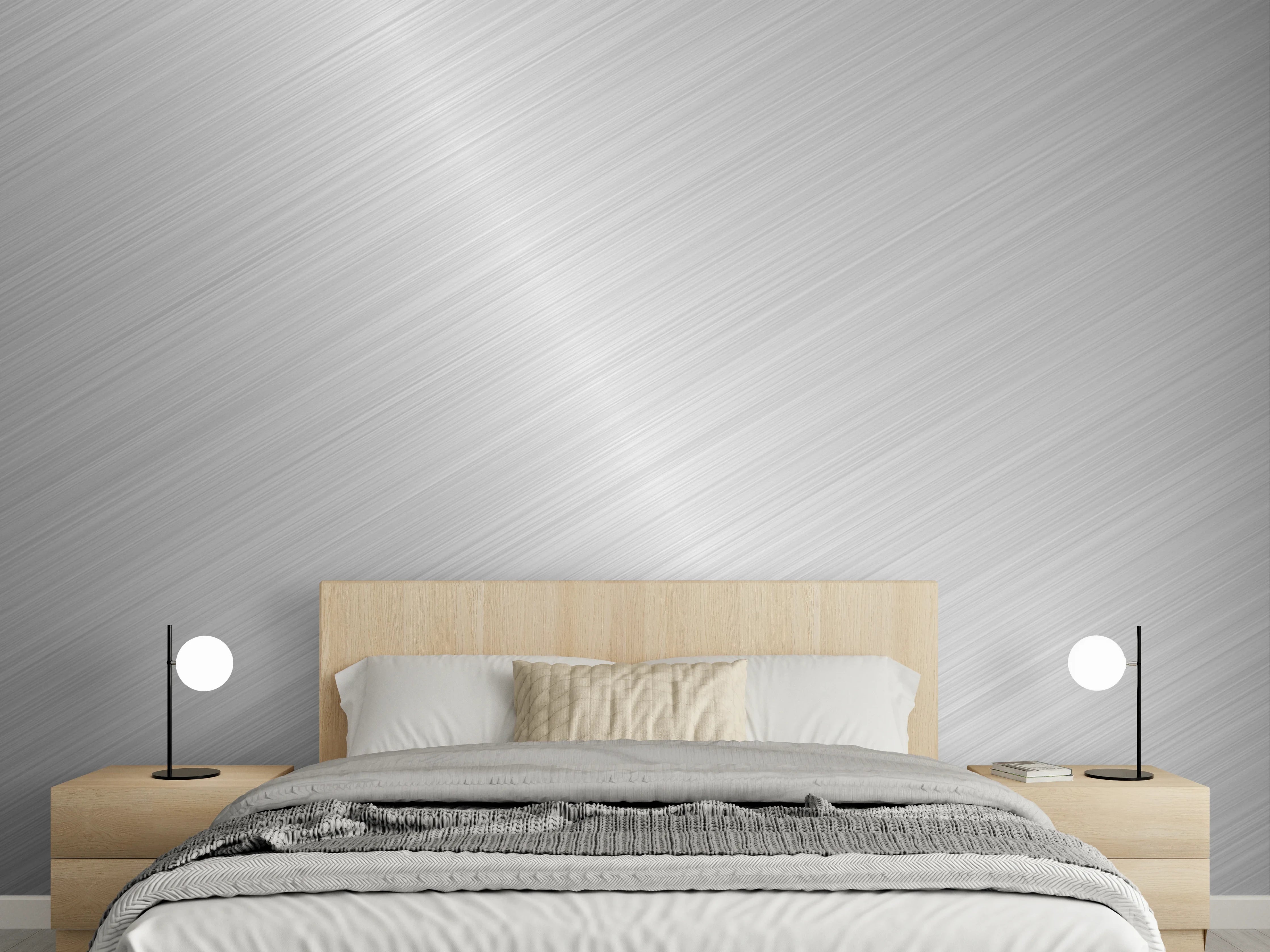 Wandverkleidung Schlafzimmer - Silberne Metalloptik mit strukturierter Oberfläche