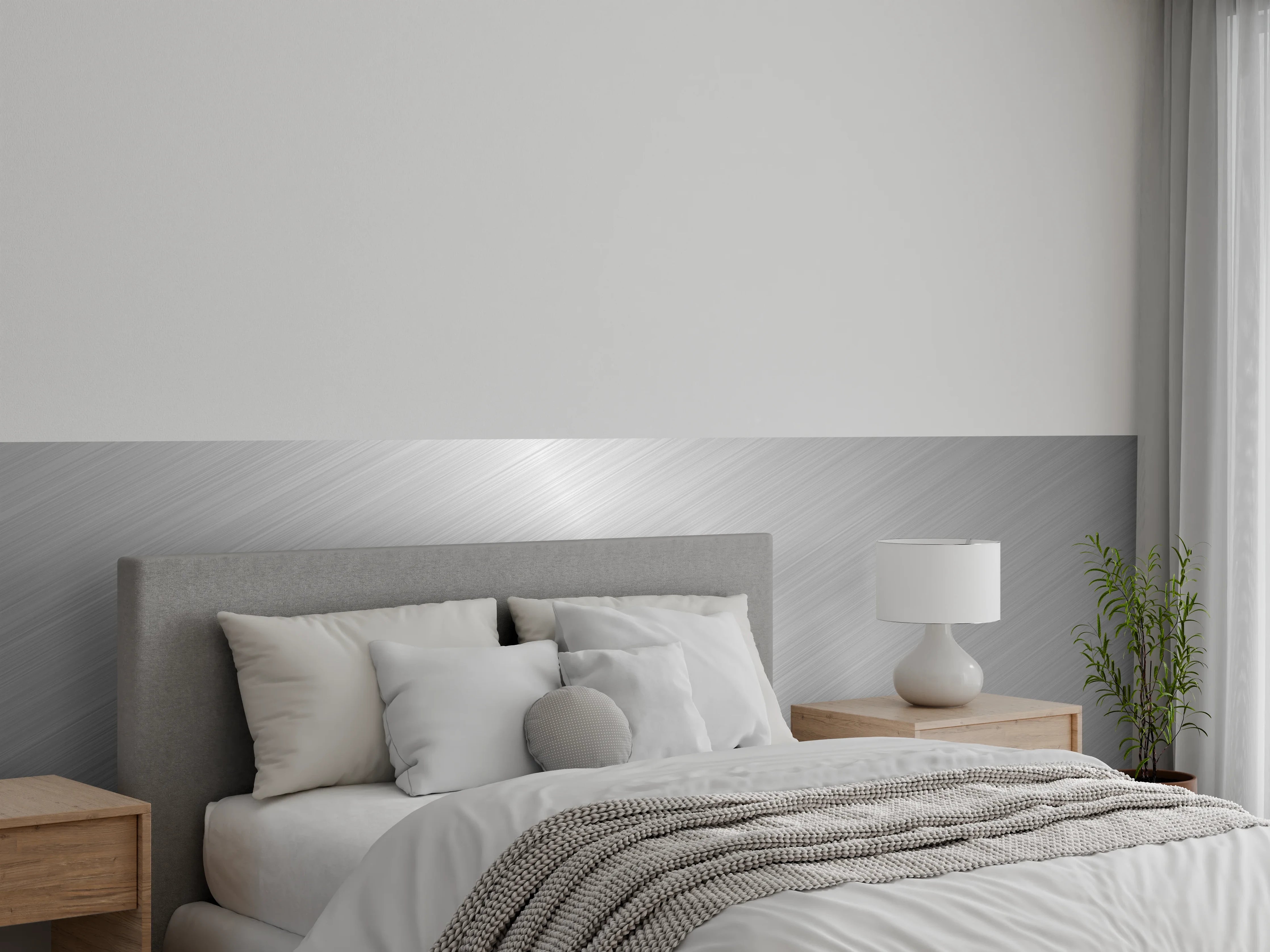 Wandverkleidung Schlafzimmer - Silberne Metalloptik mit strukturierter Oberfläche