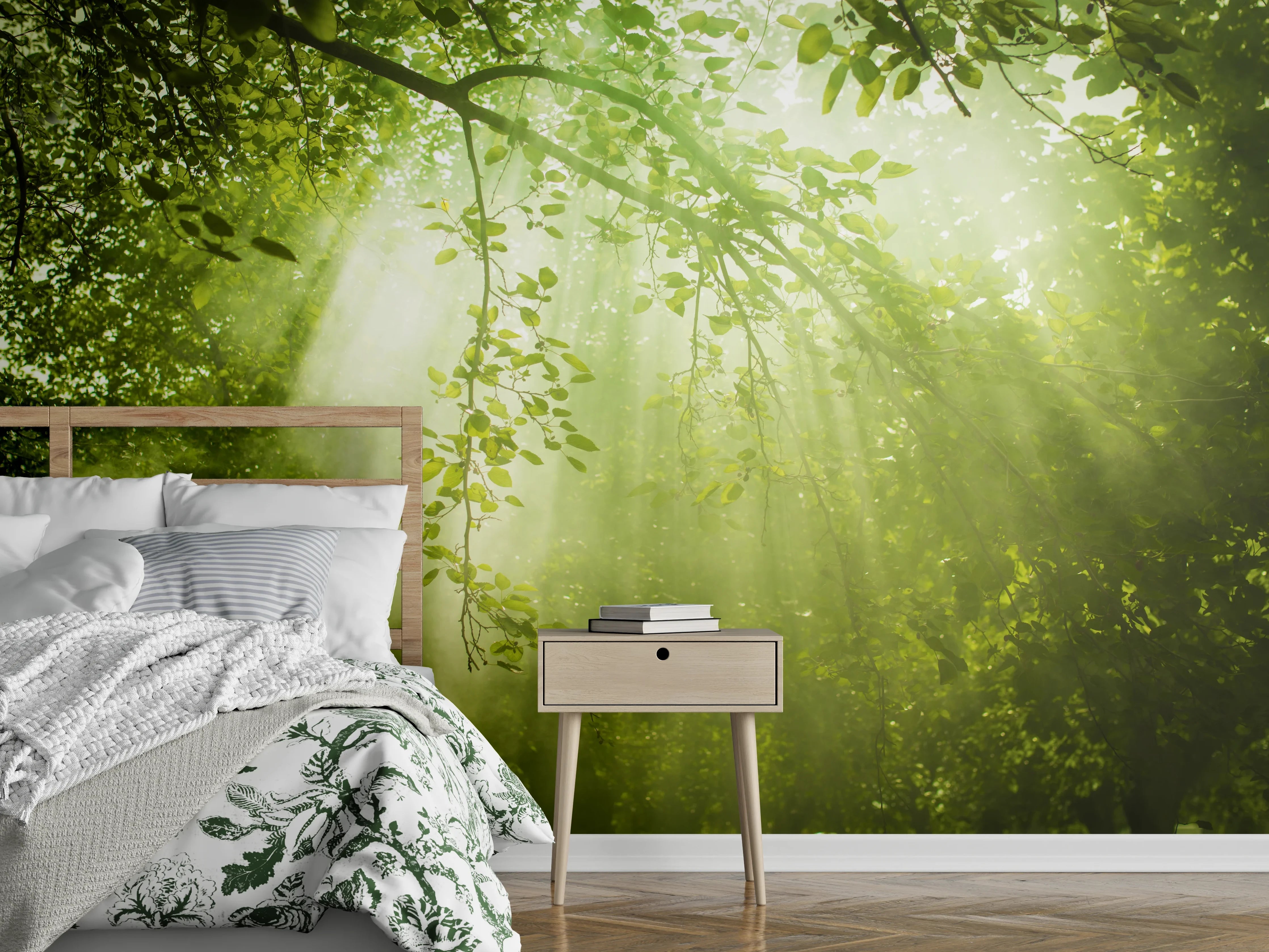 Wandverkleidung Schlafzimmer - Silberschimmer im Nebelwald