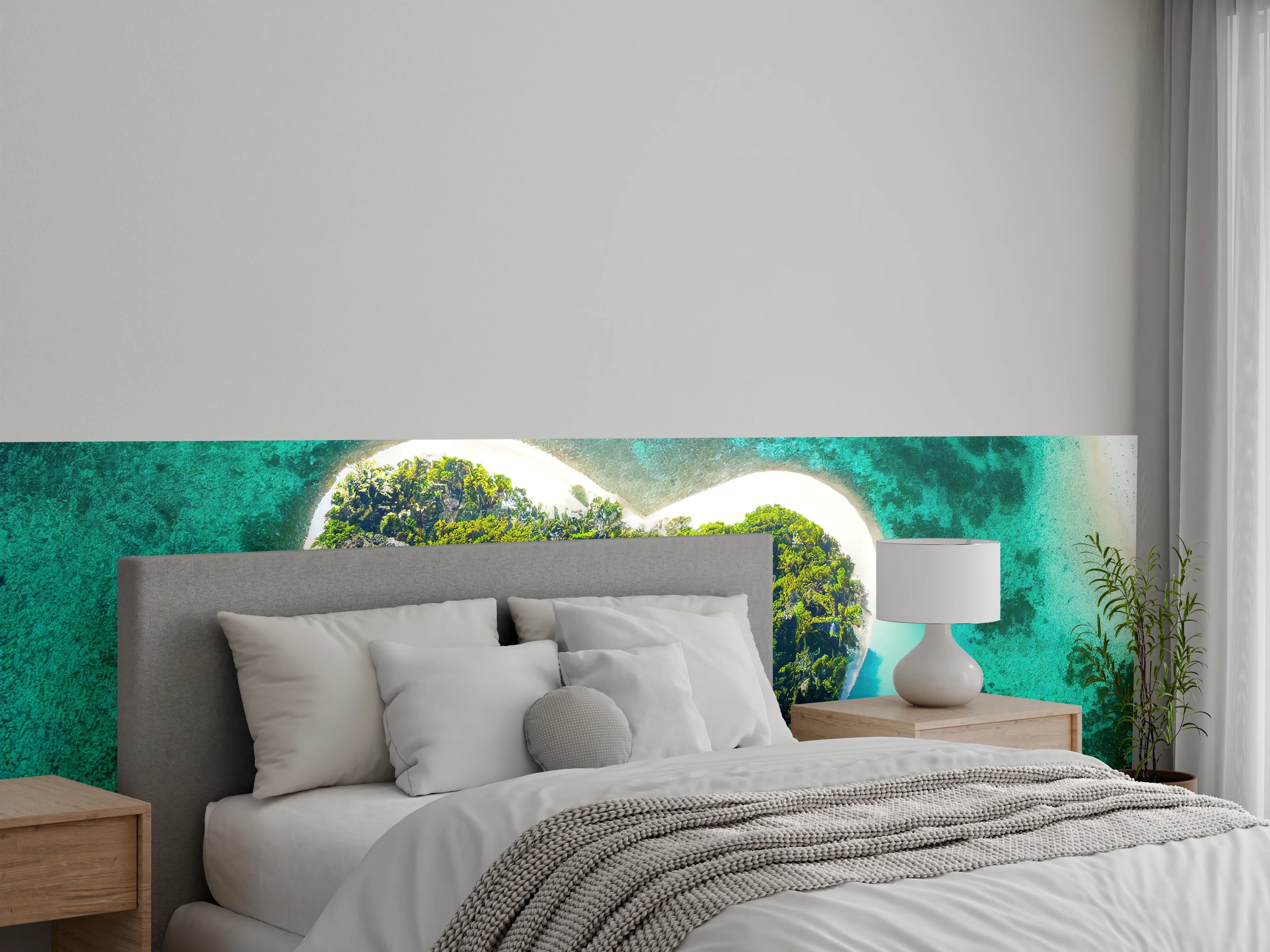 Wandverkleidung Schlafzimmer - Silberweiße Insel im graublauen Ozean