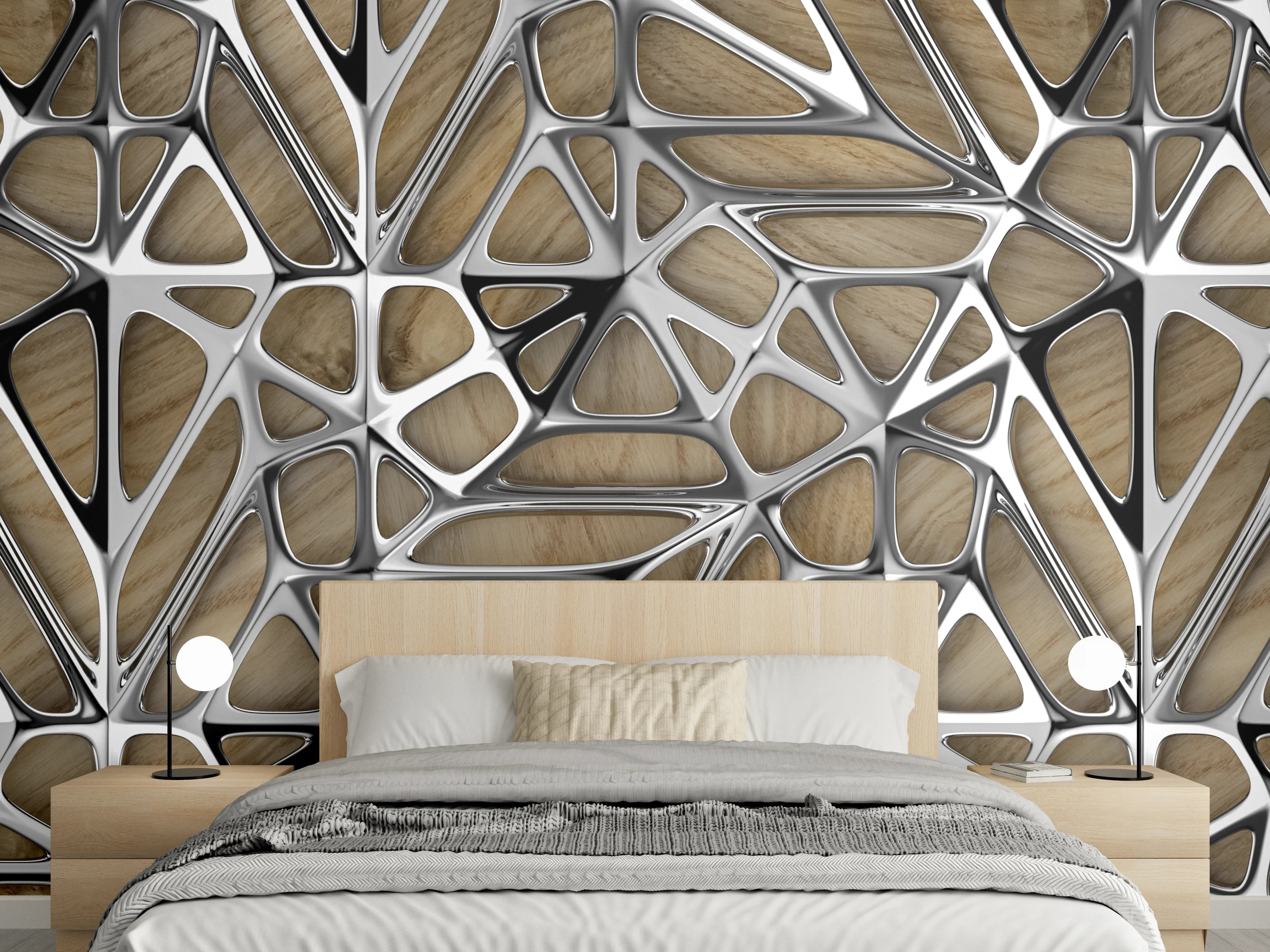 Wandverkleidung Schlafzimmer - Silernes Gitter Muster 