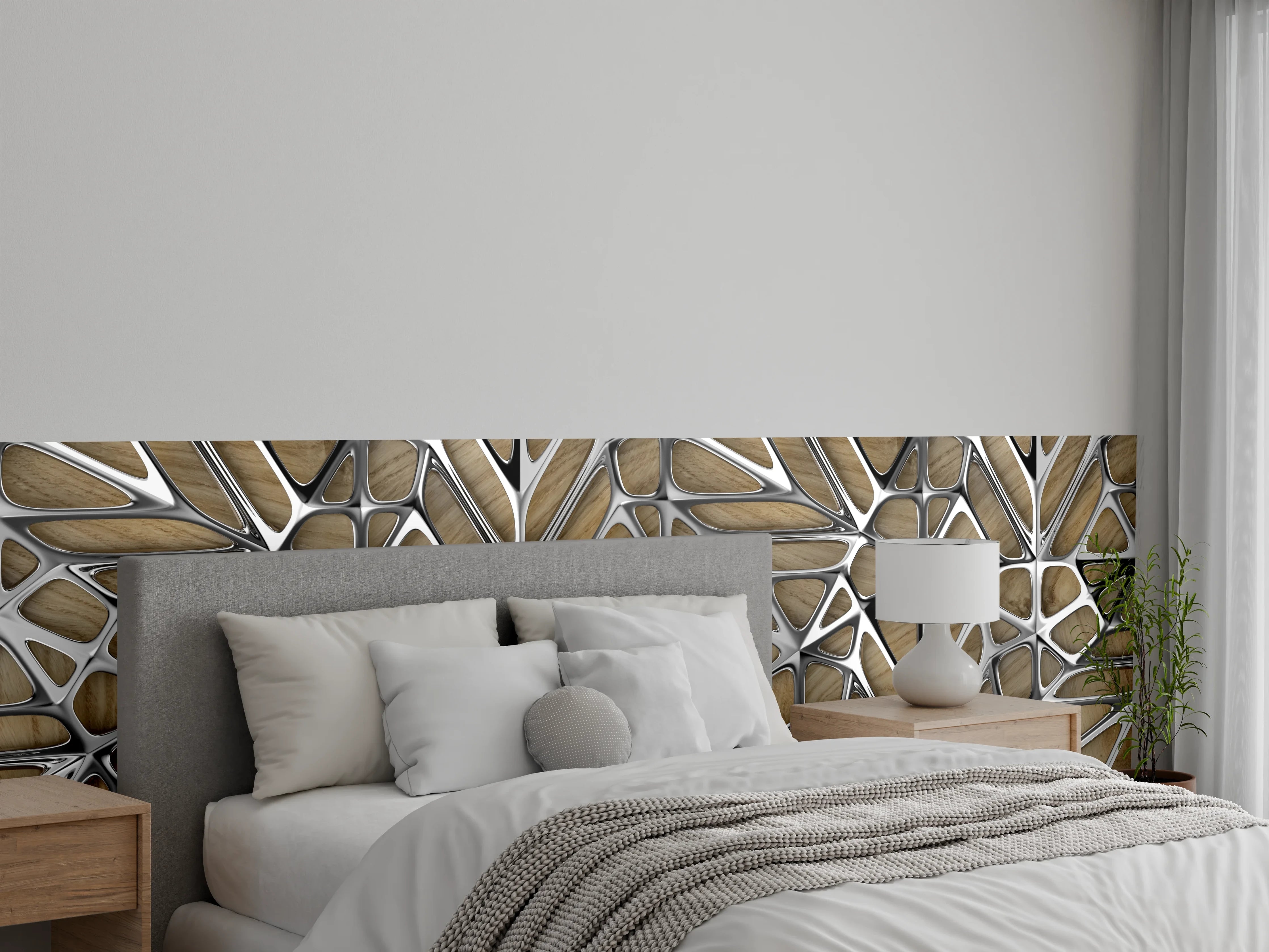 Wandverkleidung Schlafzimmer - Silernes Gitter Muster 