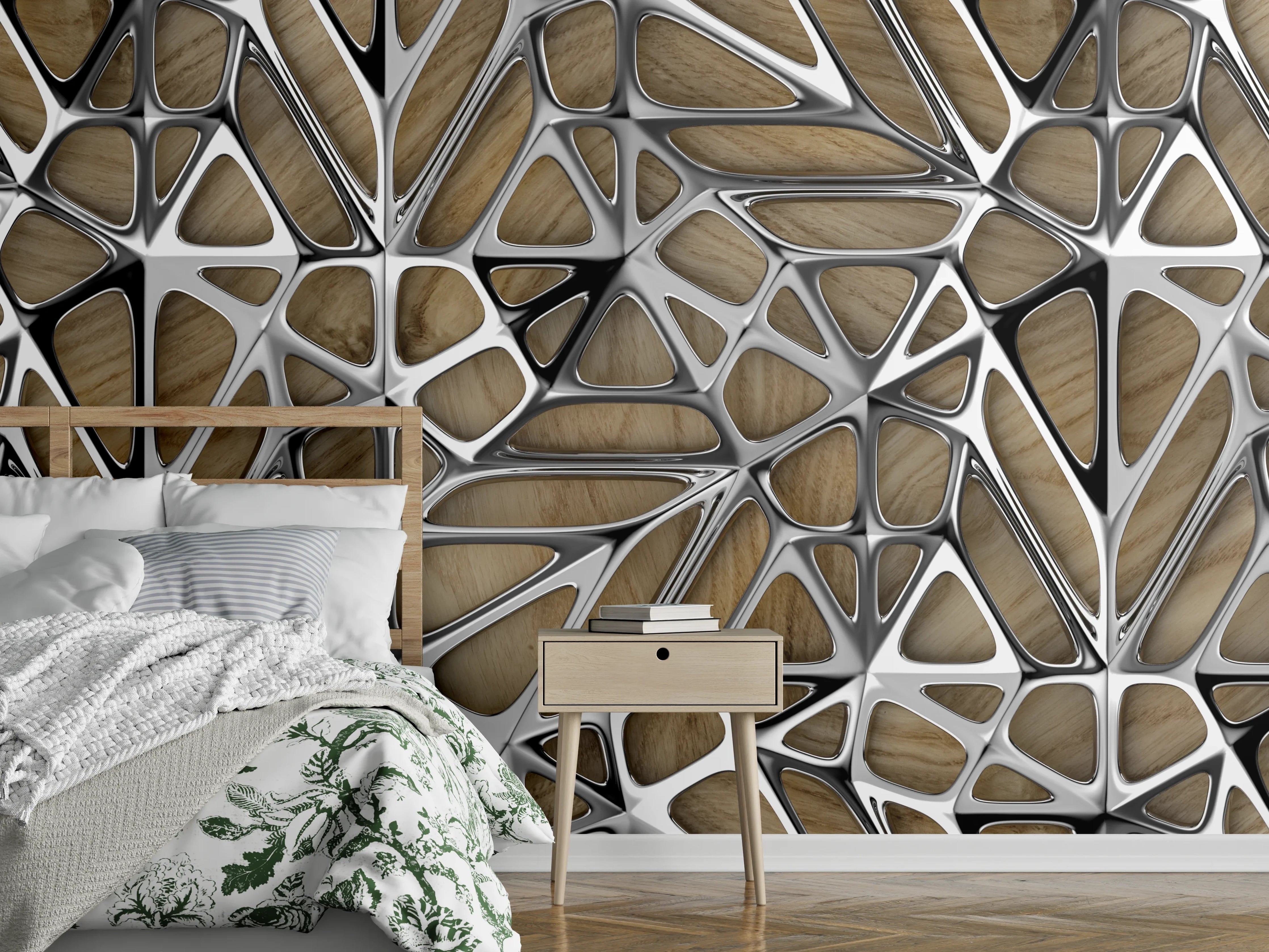 Wandverkleidung Schlafzimmer - Silernes Gitter Muster 