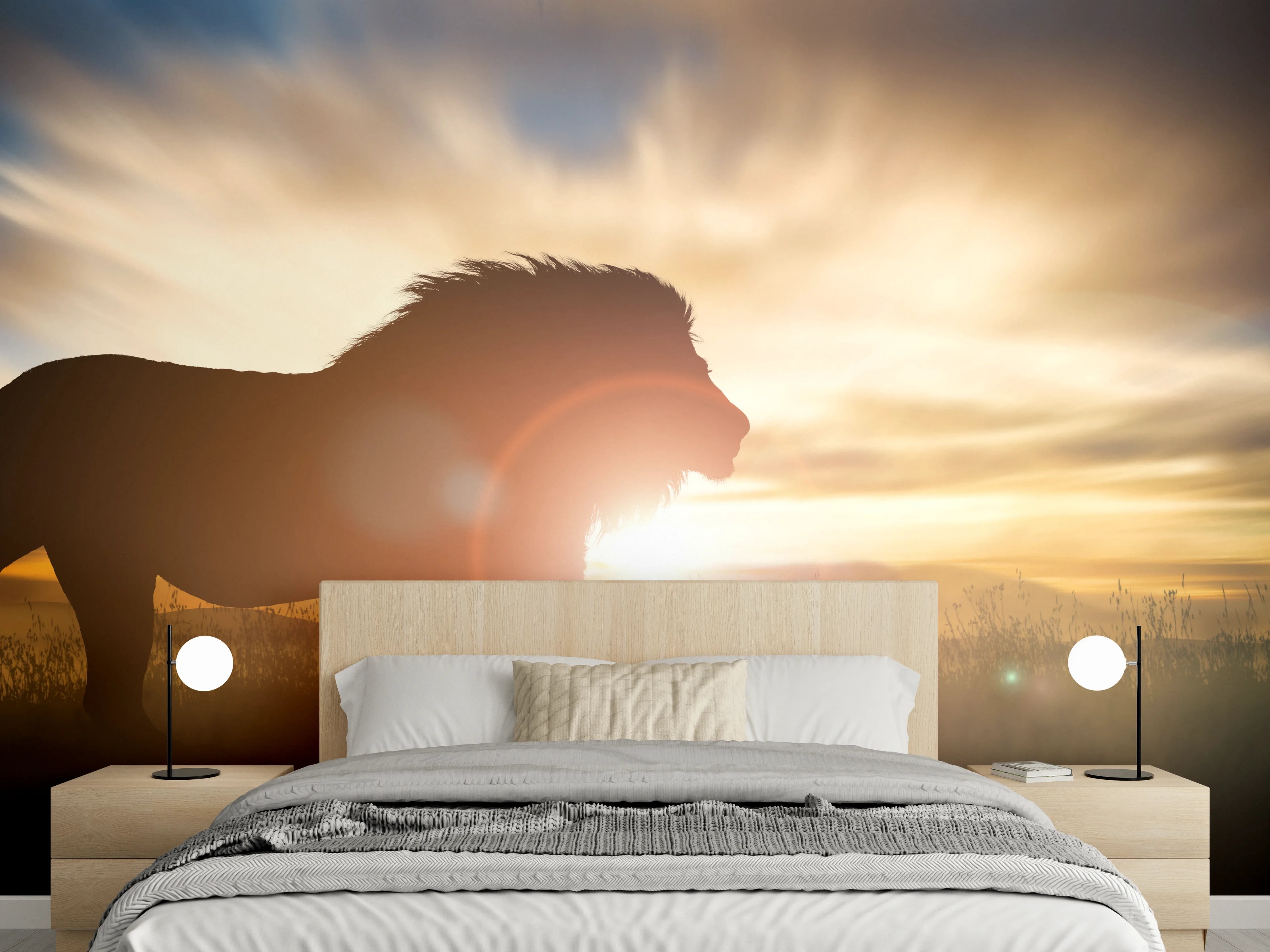 Wandverkleidung Schlafzimmer - Silhouette eines großen erwachsenen Löwen in Afrika