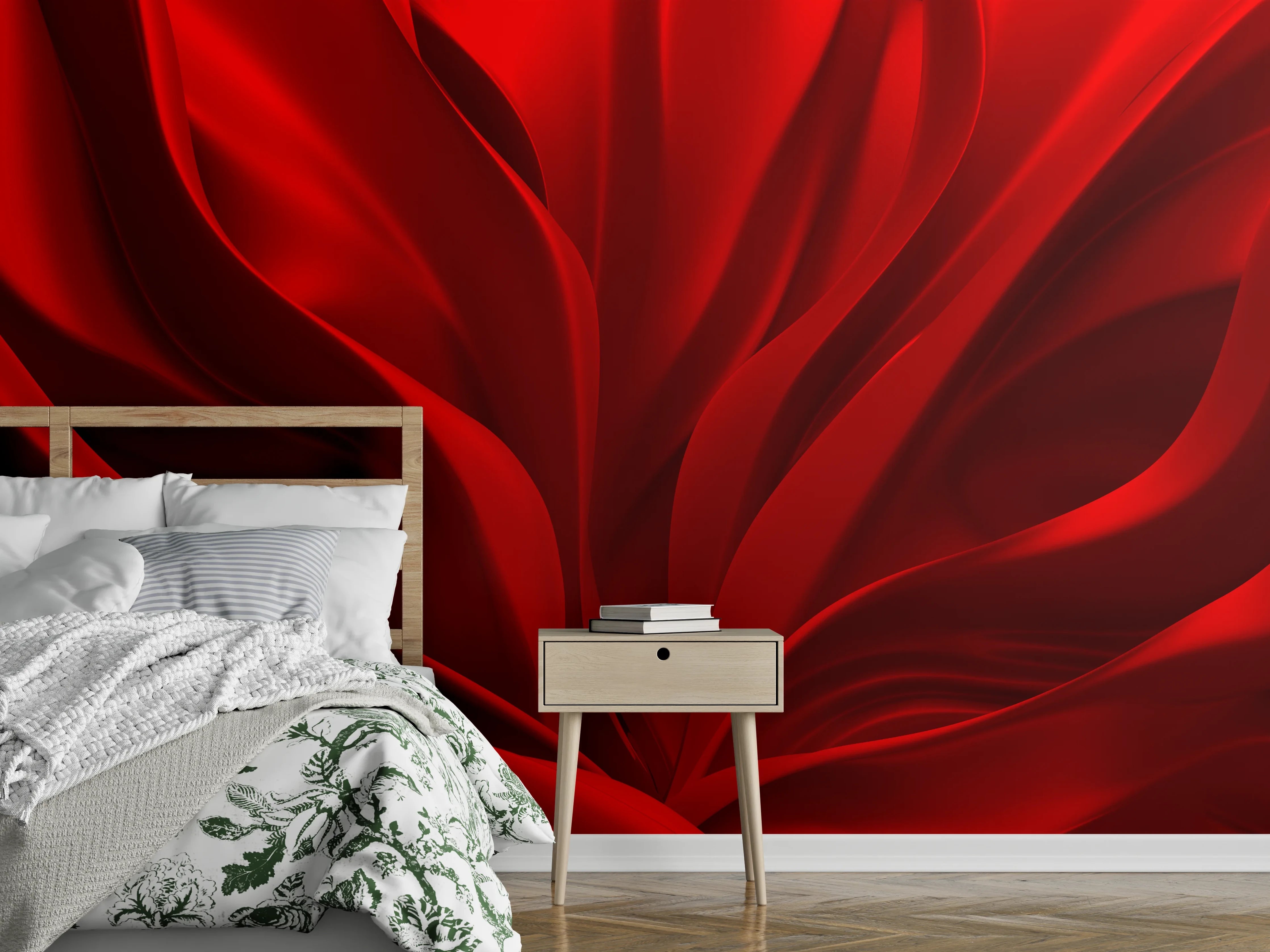 Wandverkleidung Schlafzimmer - Sinnliches rotes Satin-Design