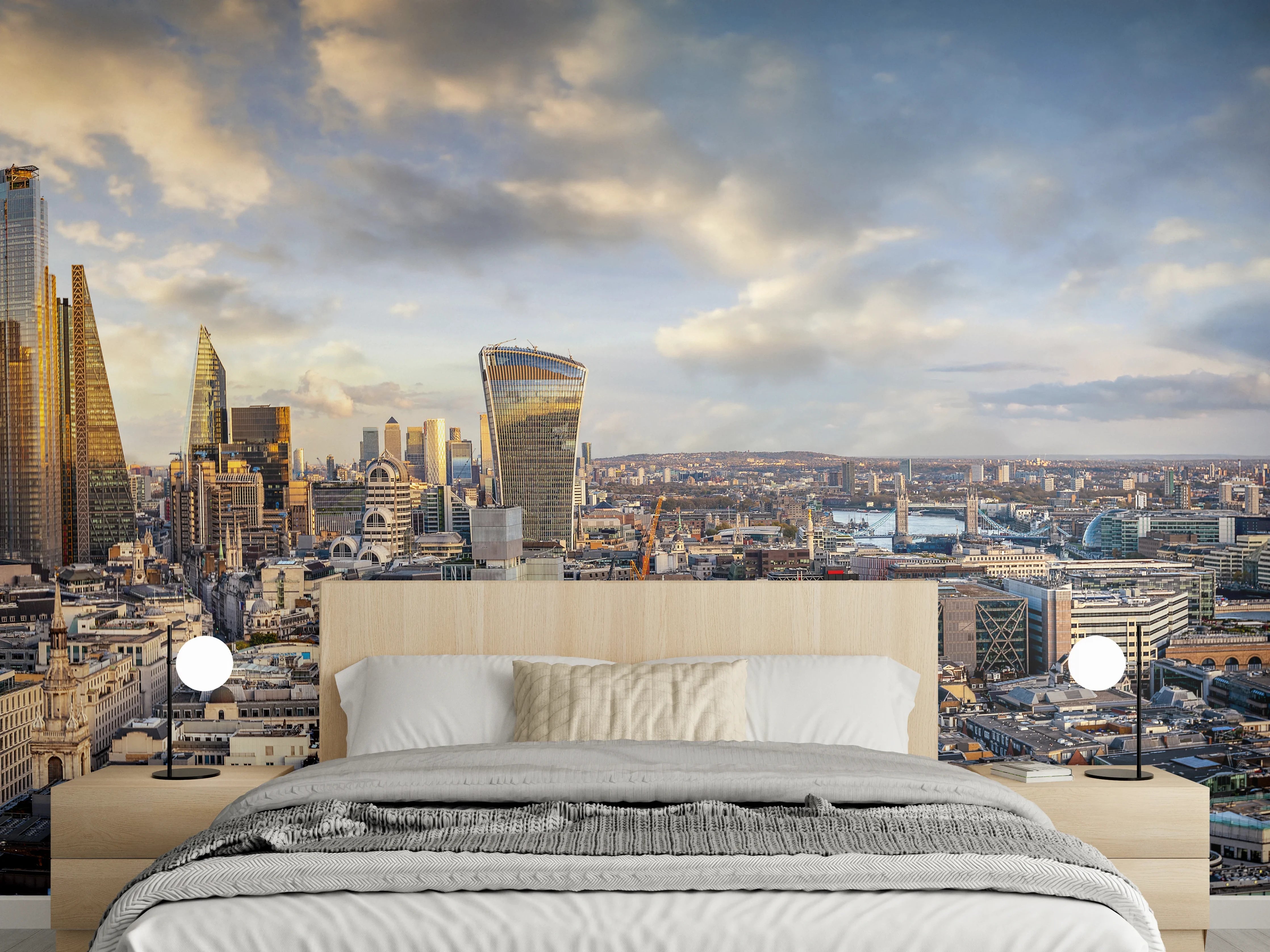 Wandverkleidung Schlafzimmer - Skyline London Panorama bei Sonnenuntergang