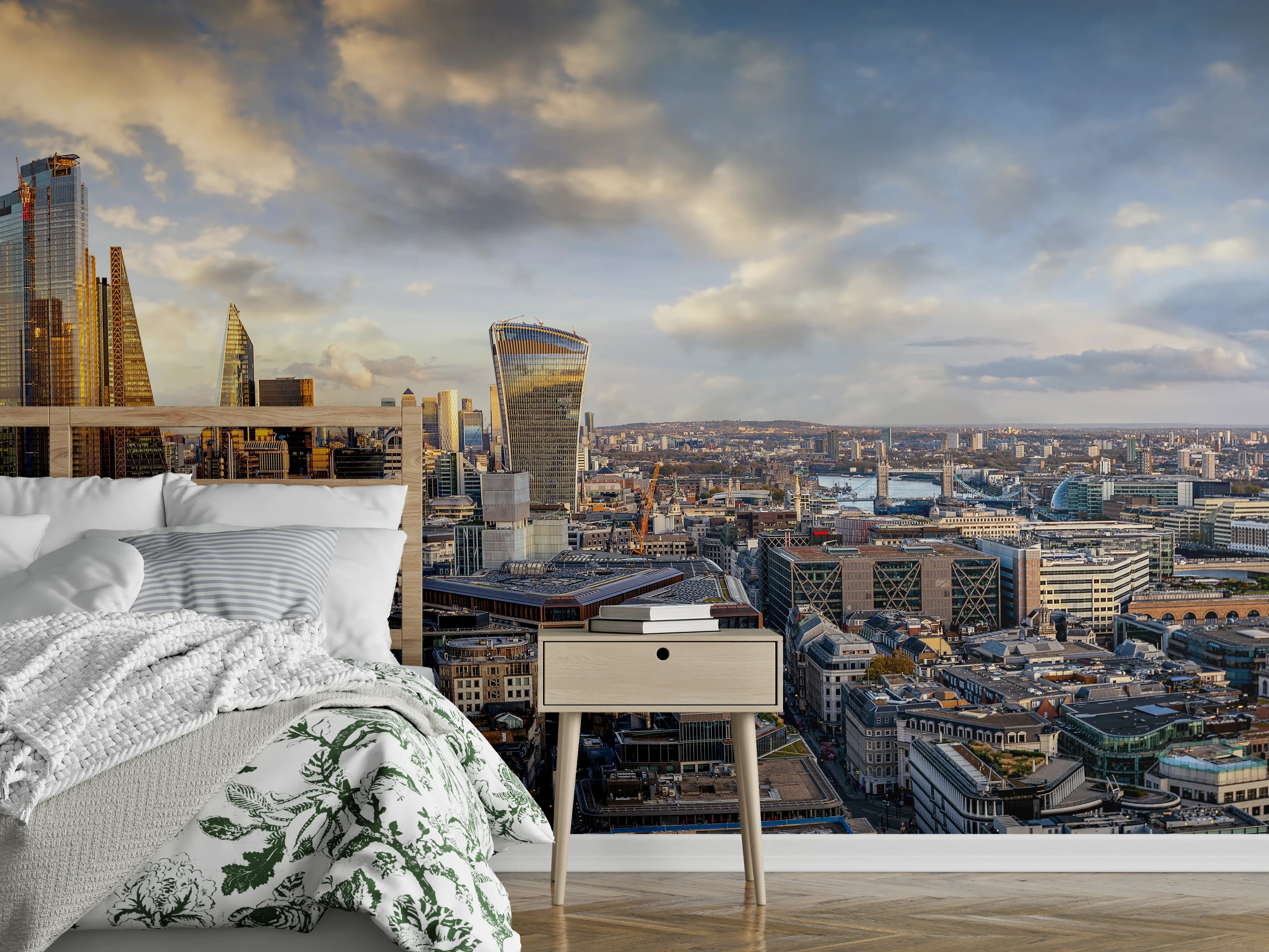 Wandverkleidung Schlafzimmer - Skyline London Panorama bei Sonnenuntergang