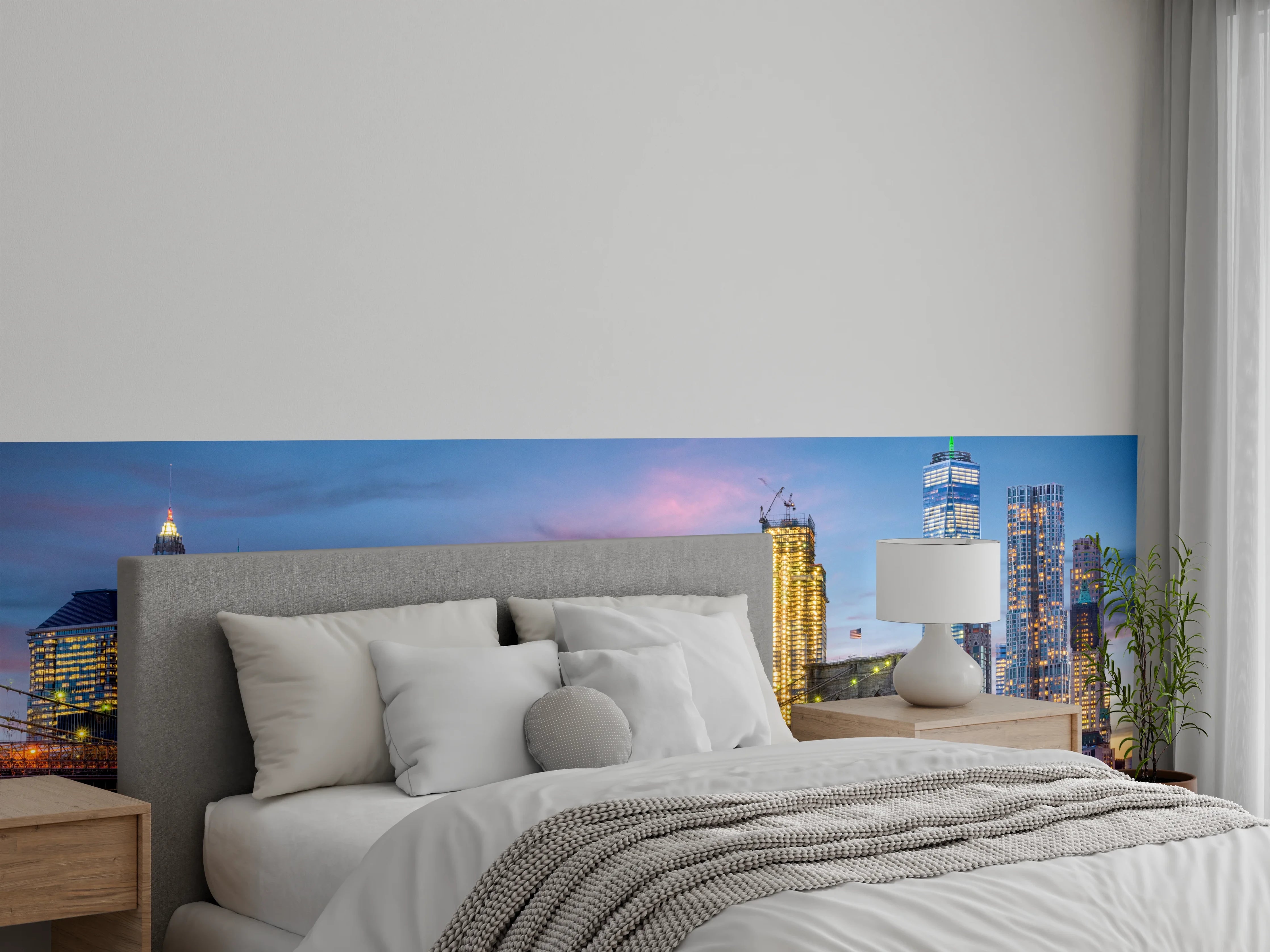 Wandverkleidung Schlafzimmer - Skyline New York: Lichter am Abend