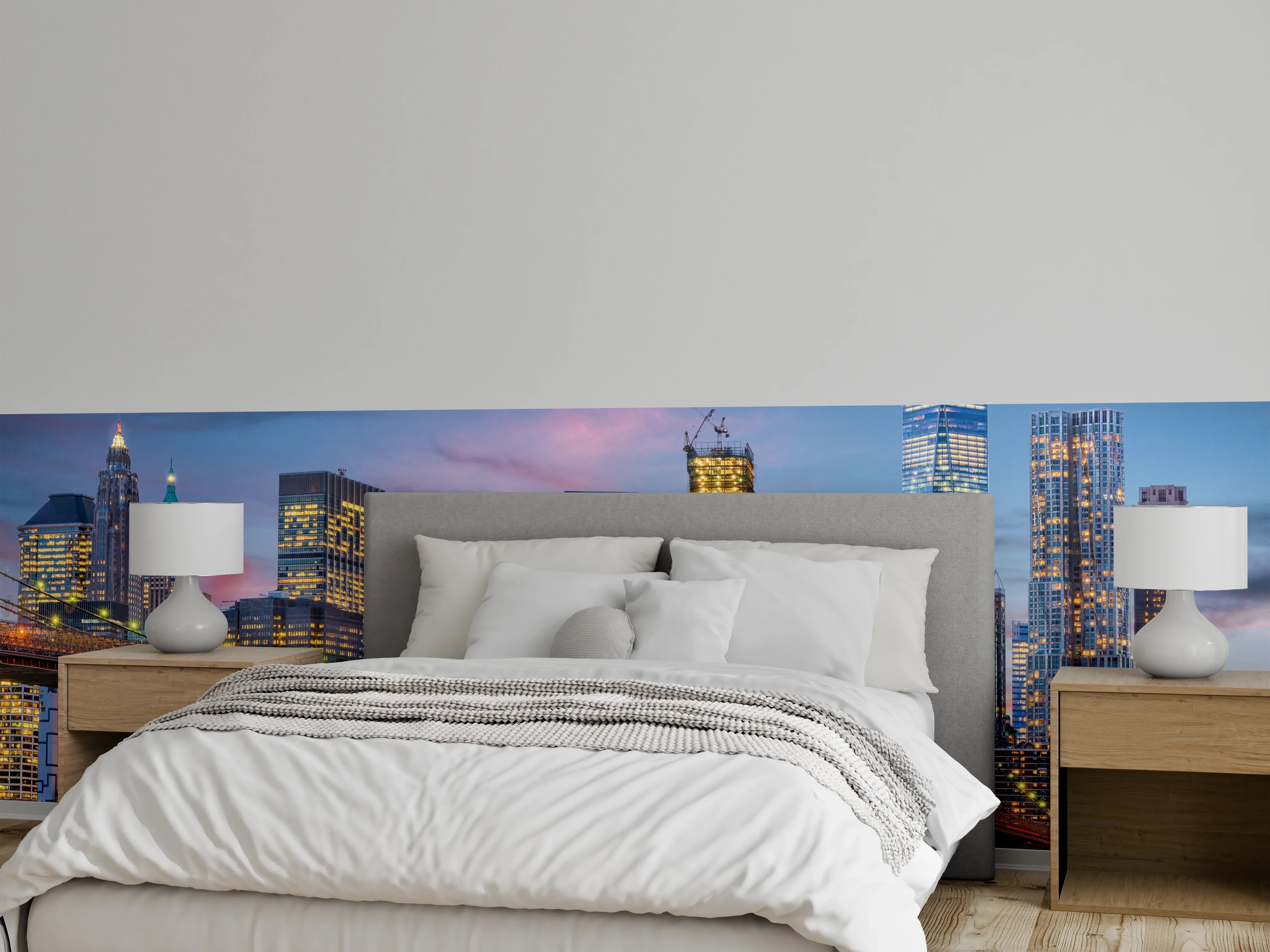 Wandverkleidung Schlafzimmer - Skyline New York: Lichter am Abend