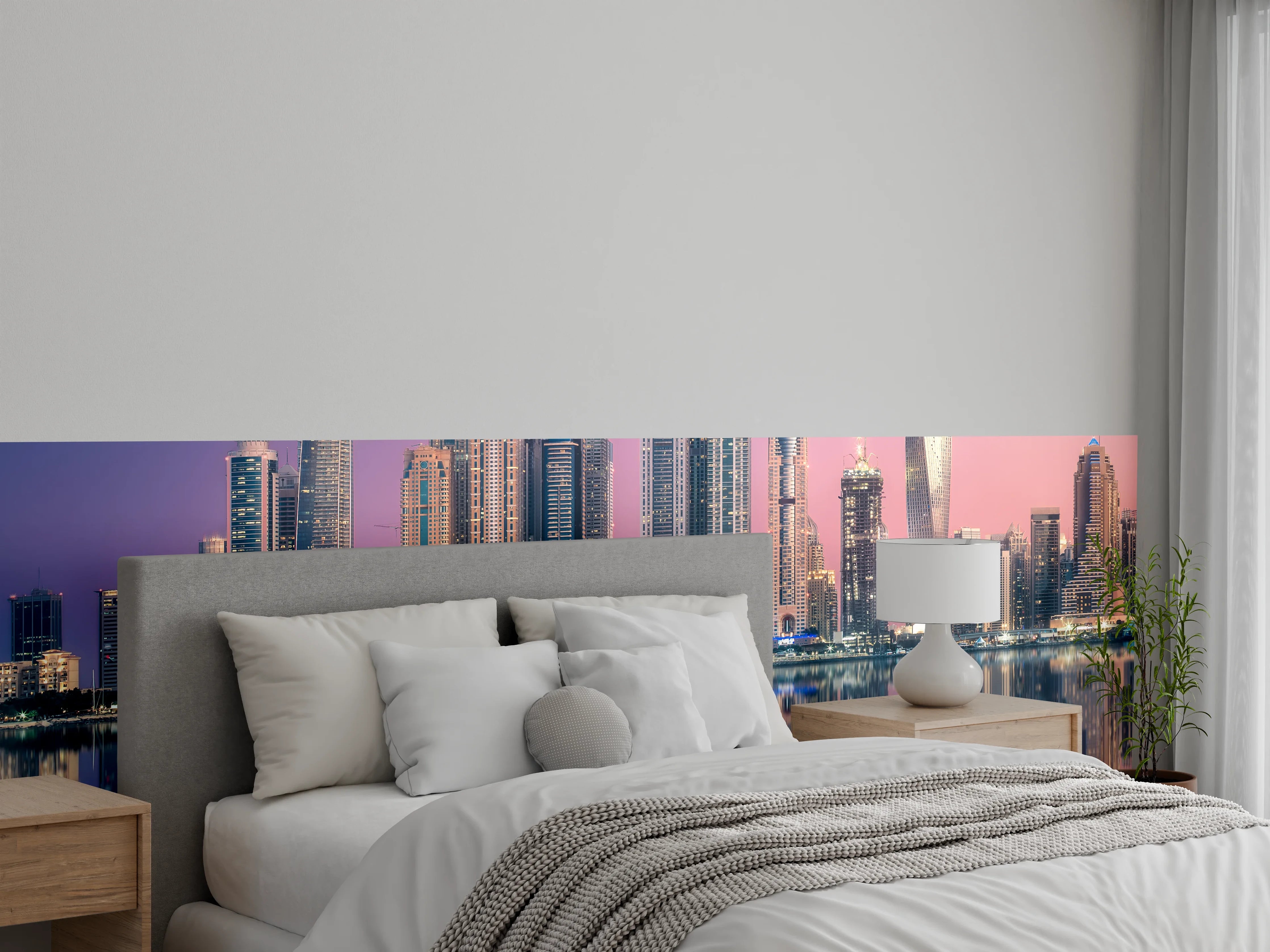 Wandverkleidung Schlafzimmer - Skyline bei Sonnenaufgang – moderne Eleganz