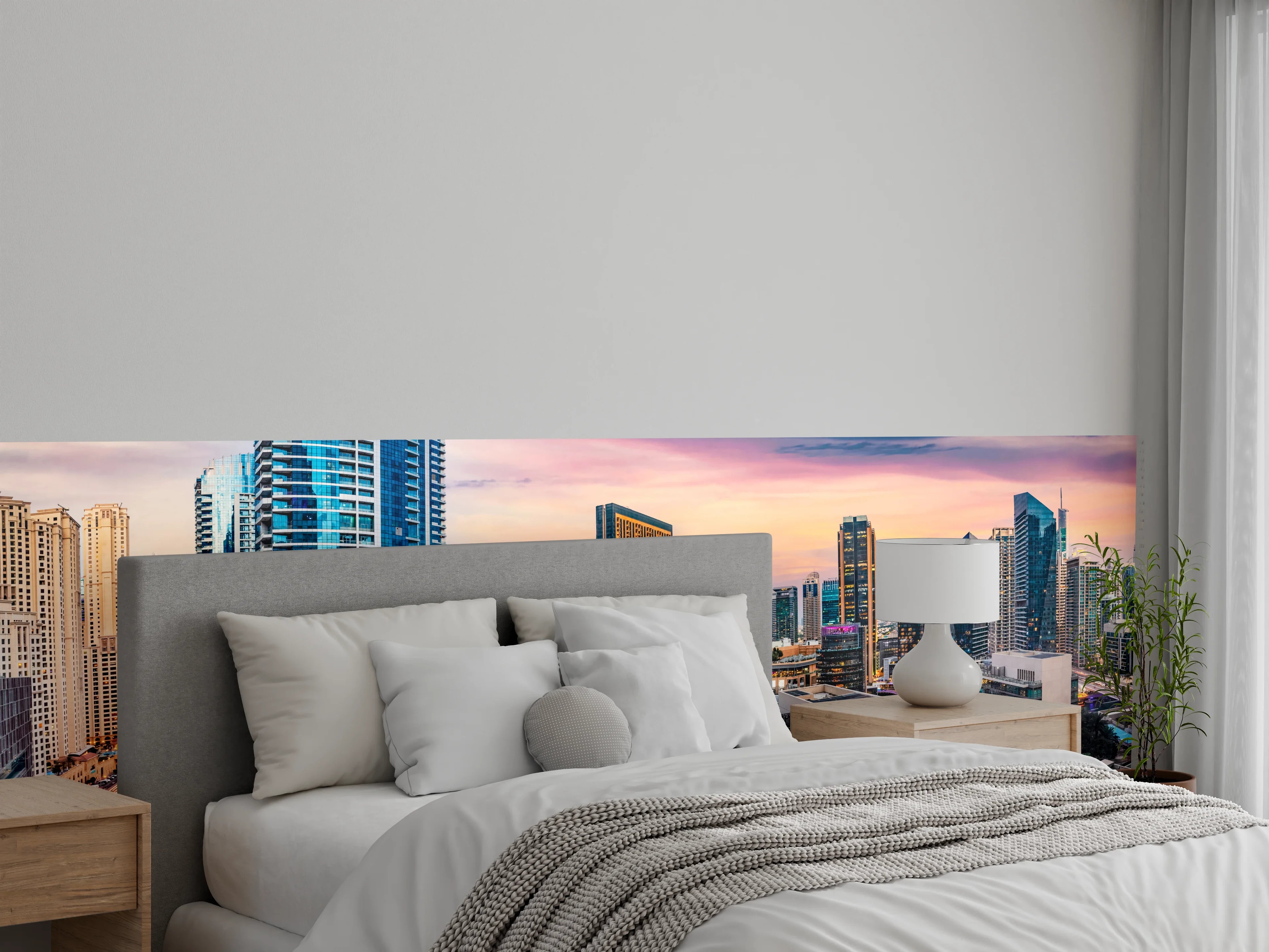 Wandverkleidung Schlafzimmer - Skyline des Jachthafens von Dubai bei Sonnenuntergang