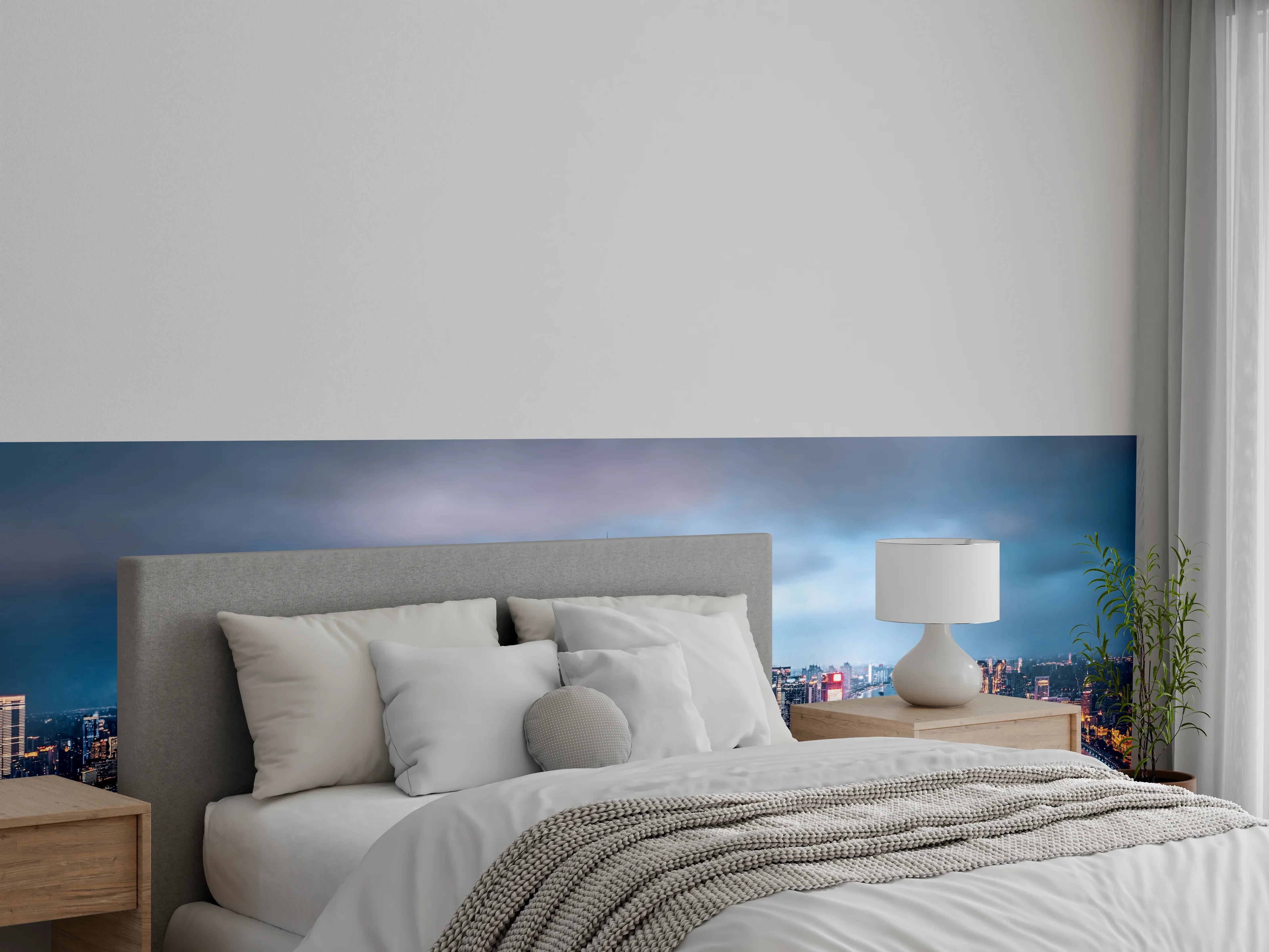 Wandverkleidung Schlafzimmer - Skyline von Shanghai bei Nacht