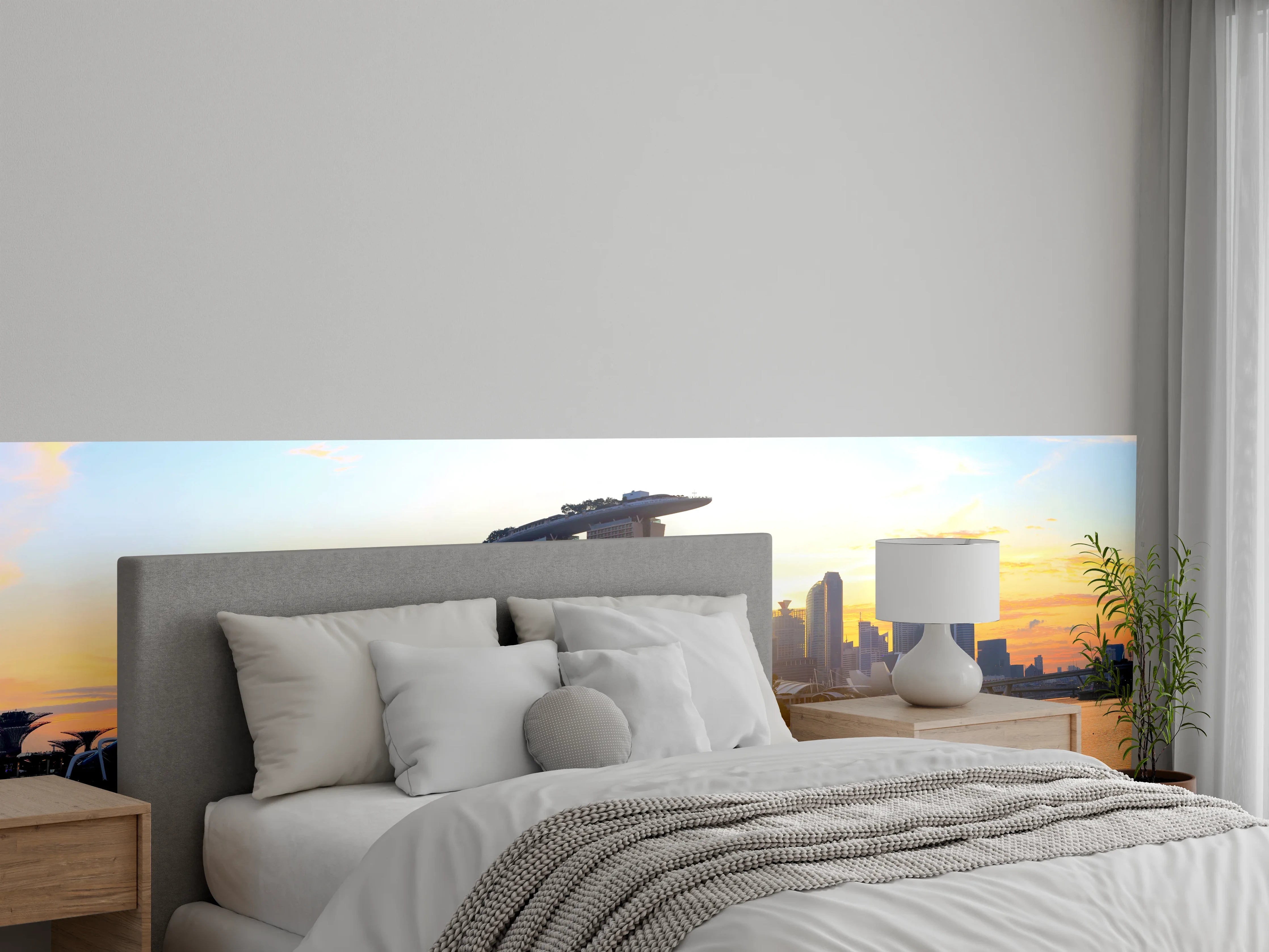 Wandverkleidung Schlafzimmer - Skyline von Singapur bei Sonnenuntergang