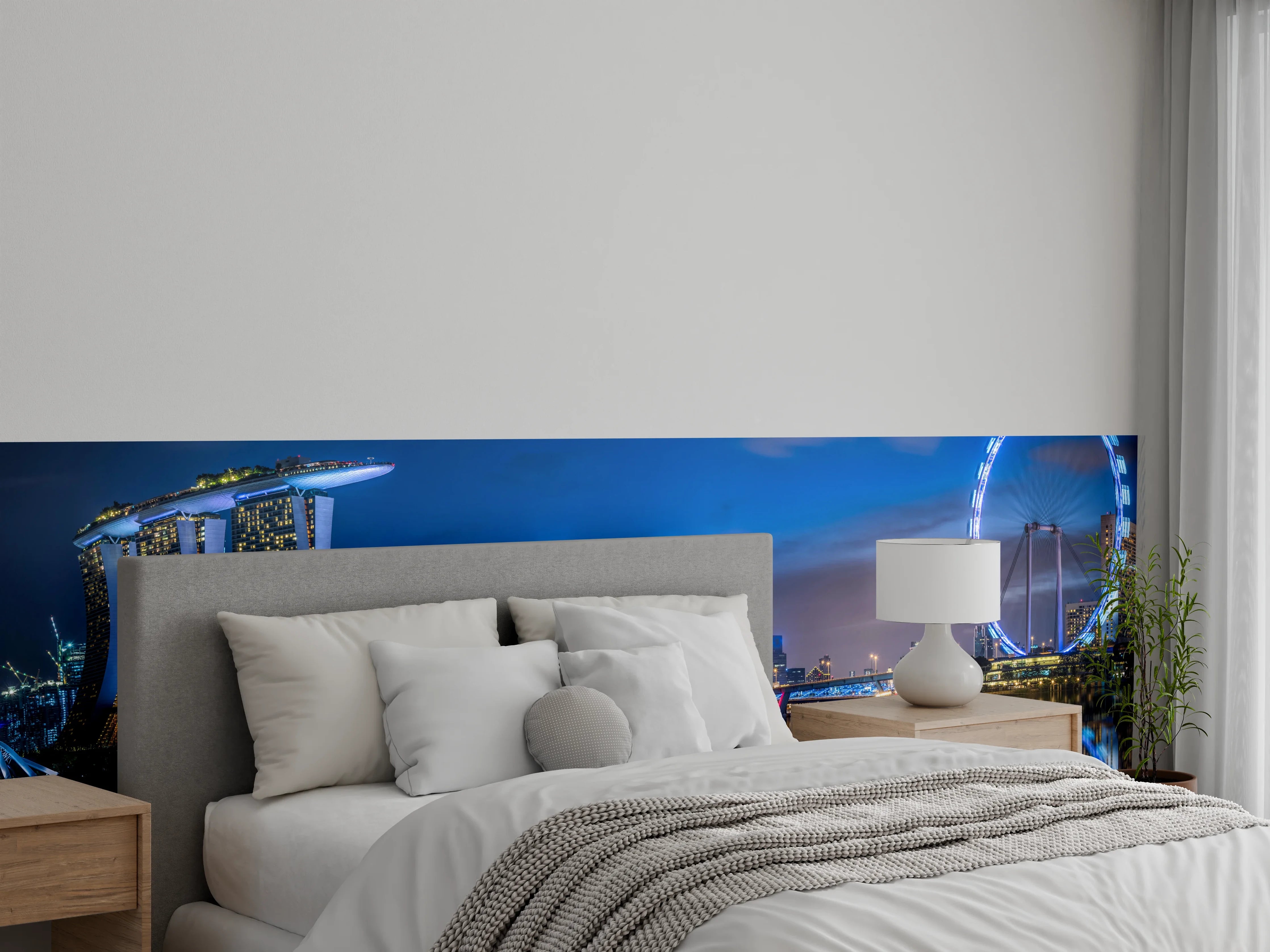 Wandverkleidung Schlafzimmer - Skyline von Singapur und Blick auf den Wolkenkratzer