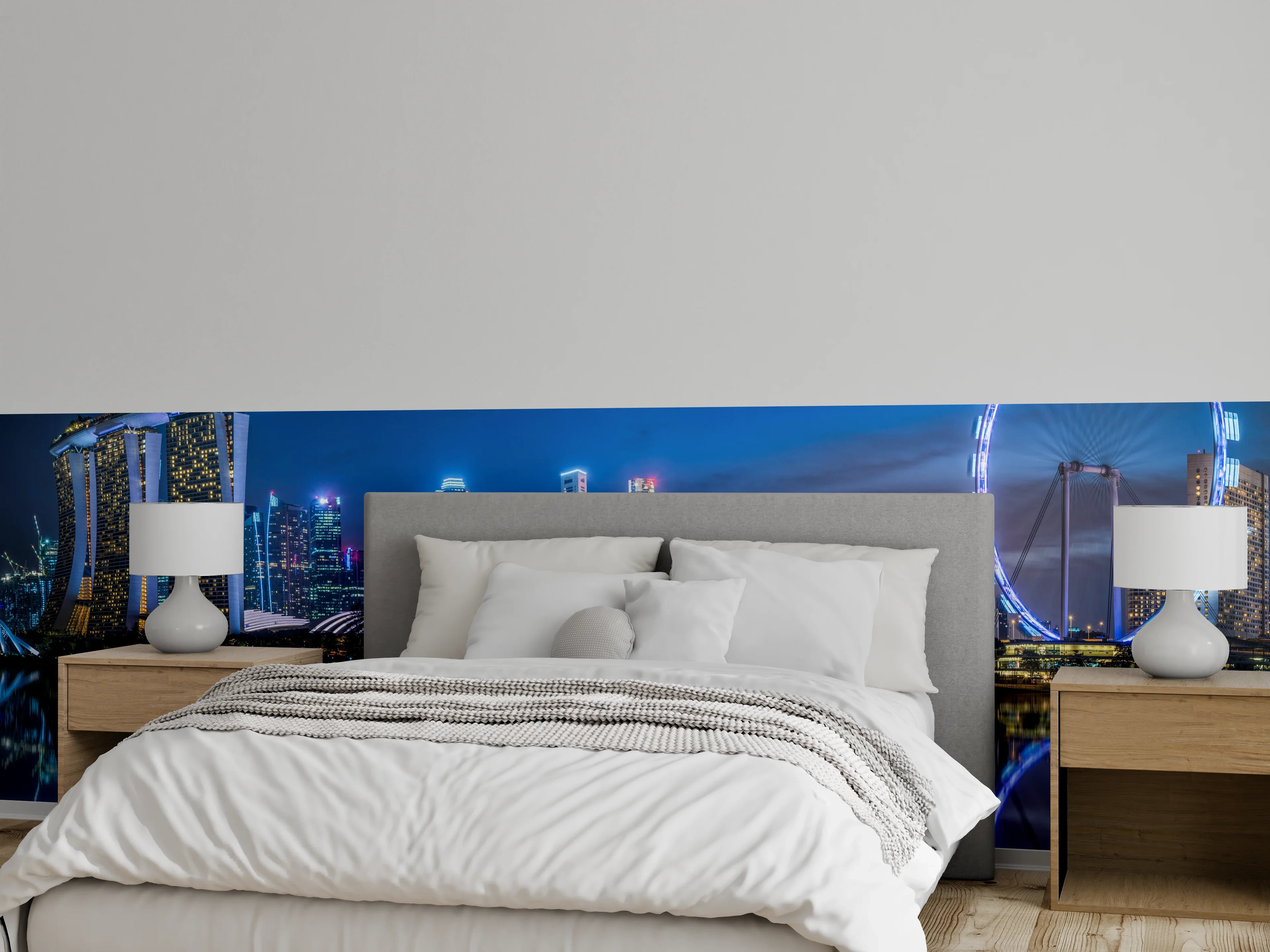 Wandverkleidung Schlafzimmer - Skyline von Singapur und Blick auf den Wolkenkratzer