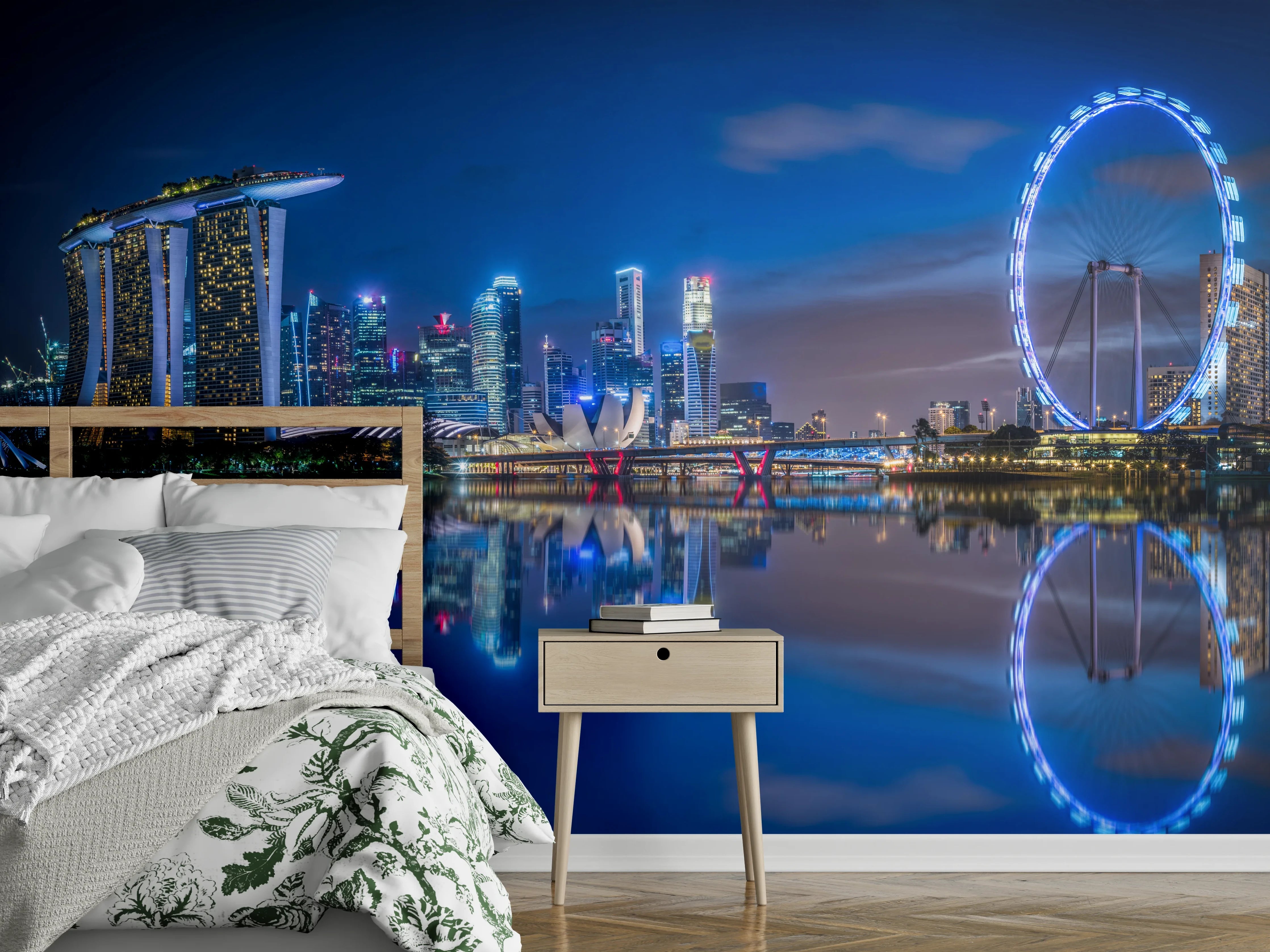 Wandverkleidung Schlafzimmer - Skyline von Singapur und Blick auf den Wolkenkratzer